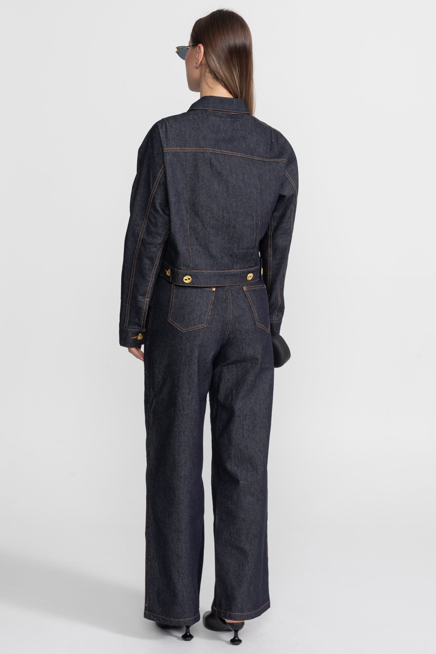 Set Co-ord din Denim cu Nasturi Aurii – Indigo