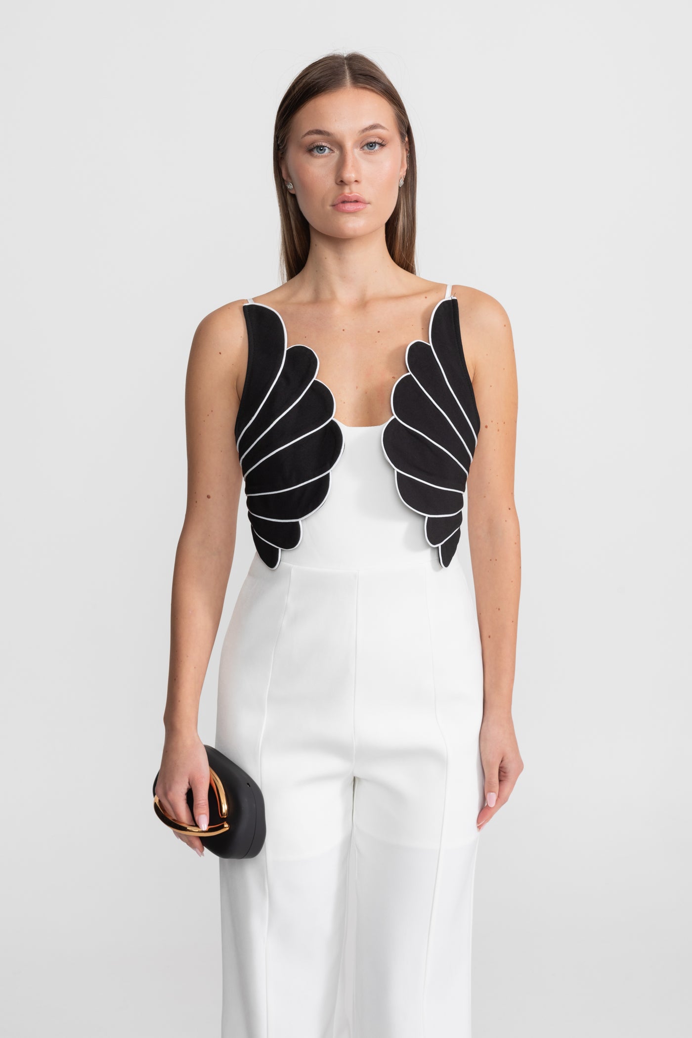 Wing Detail Jumpsuit – White & Black