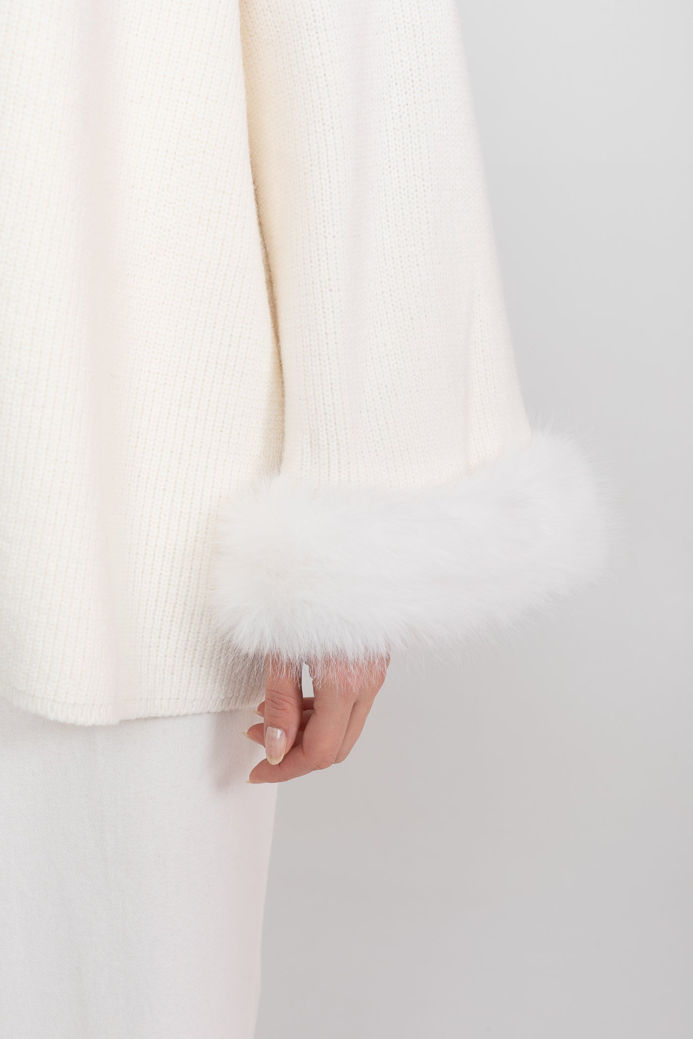 Knit Two Piece Set With Crystal Embellishments And Trim Cuffs - White