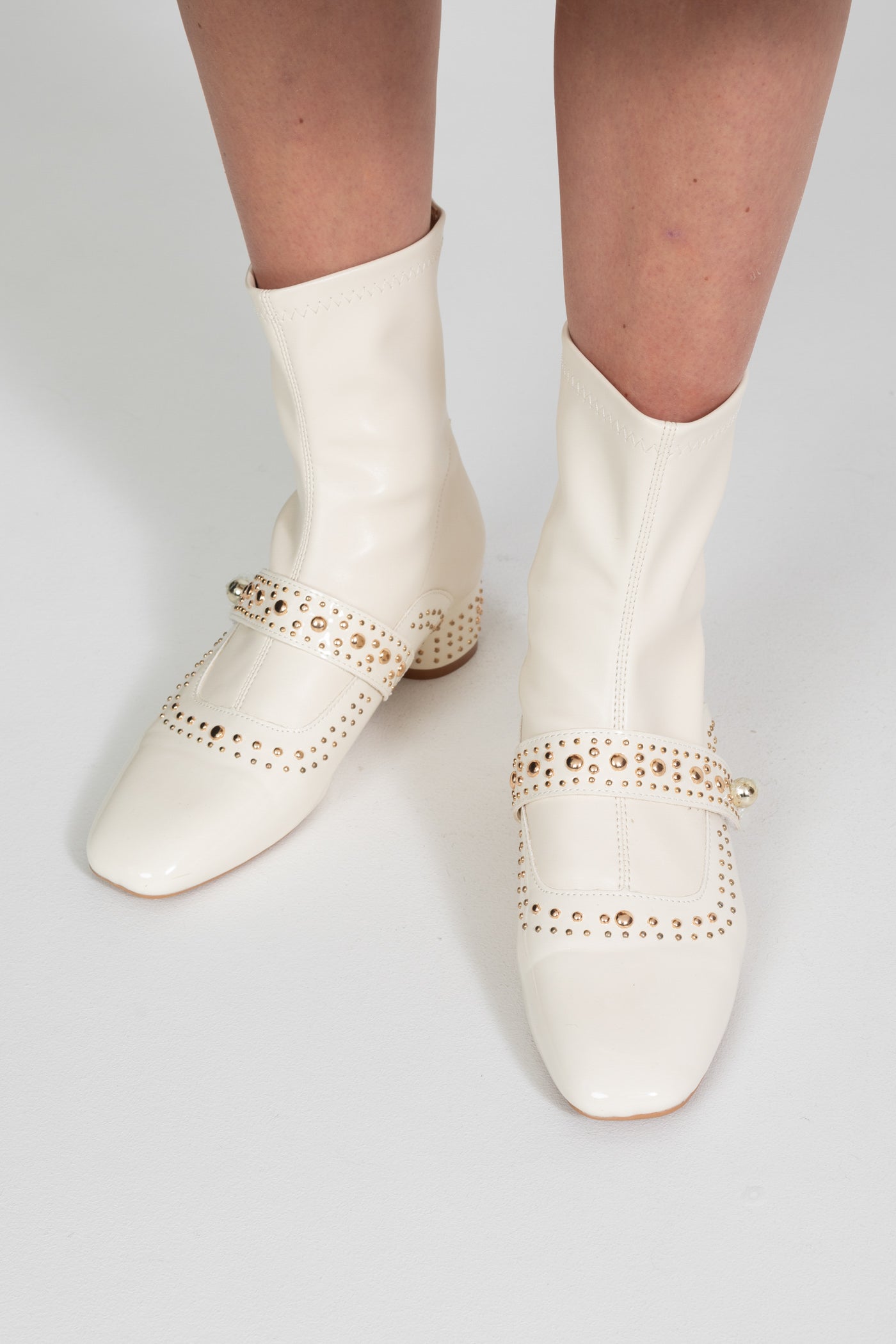 Studded Ankle Boots With Pearl Strap Detail – Ivoire