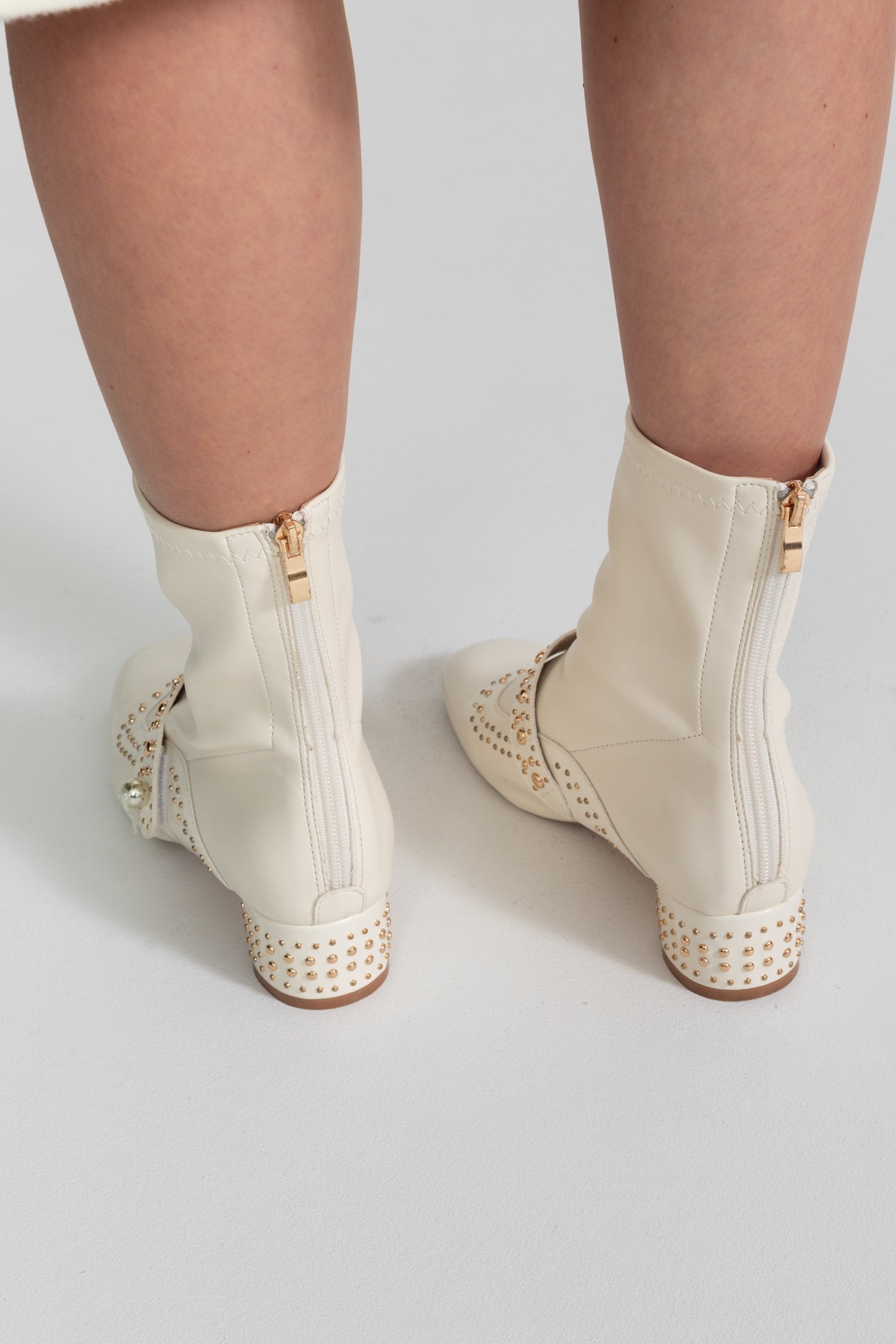 Studded Ankle Boots With Pearl Strap Detail – Ivoire