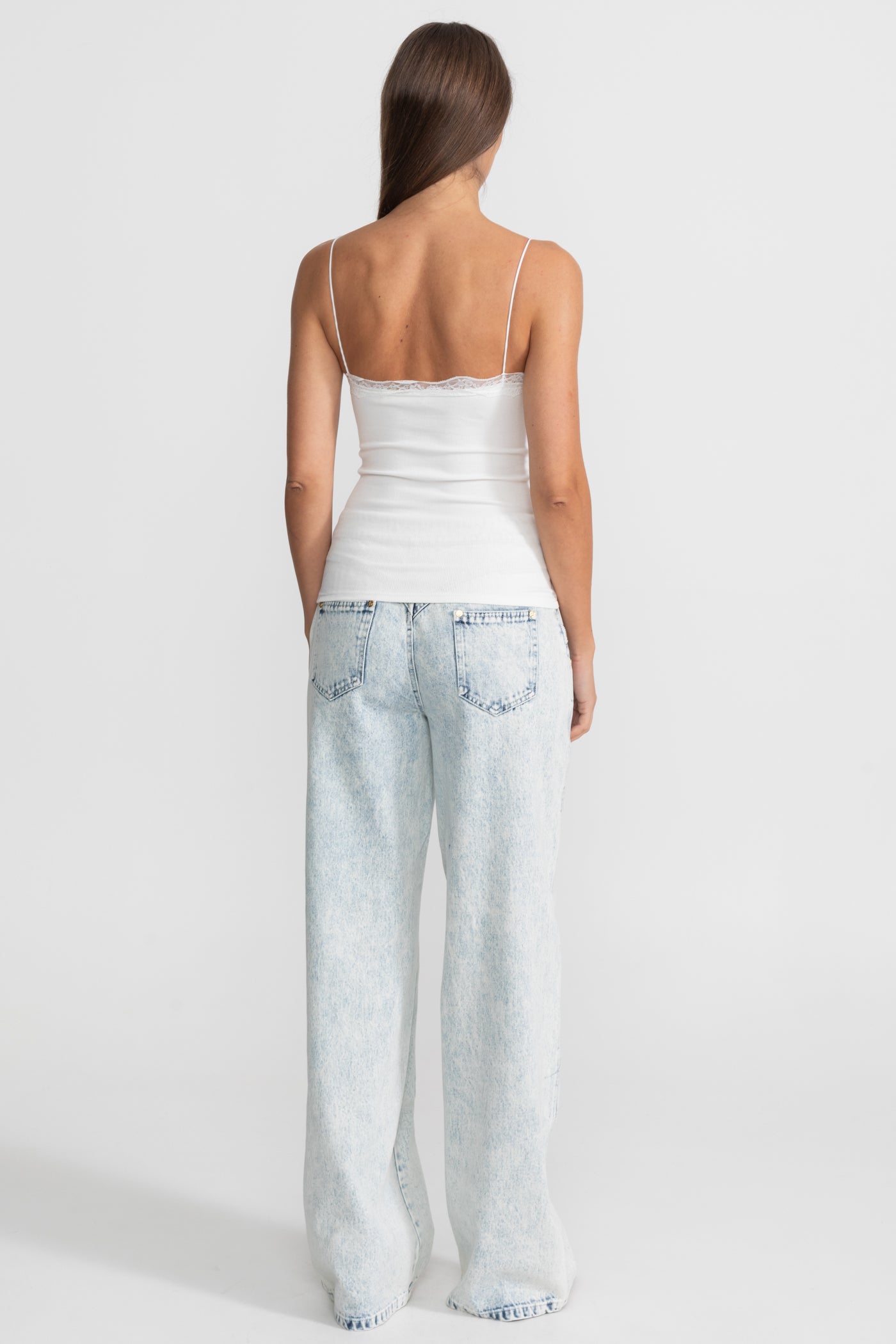 High-Waisted Wide-Leg Jeans with Gold Buttons - Light Blue