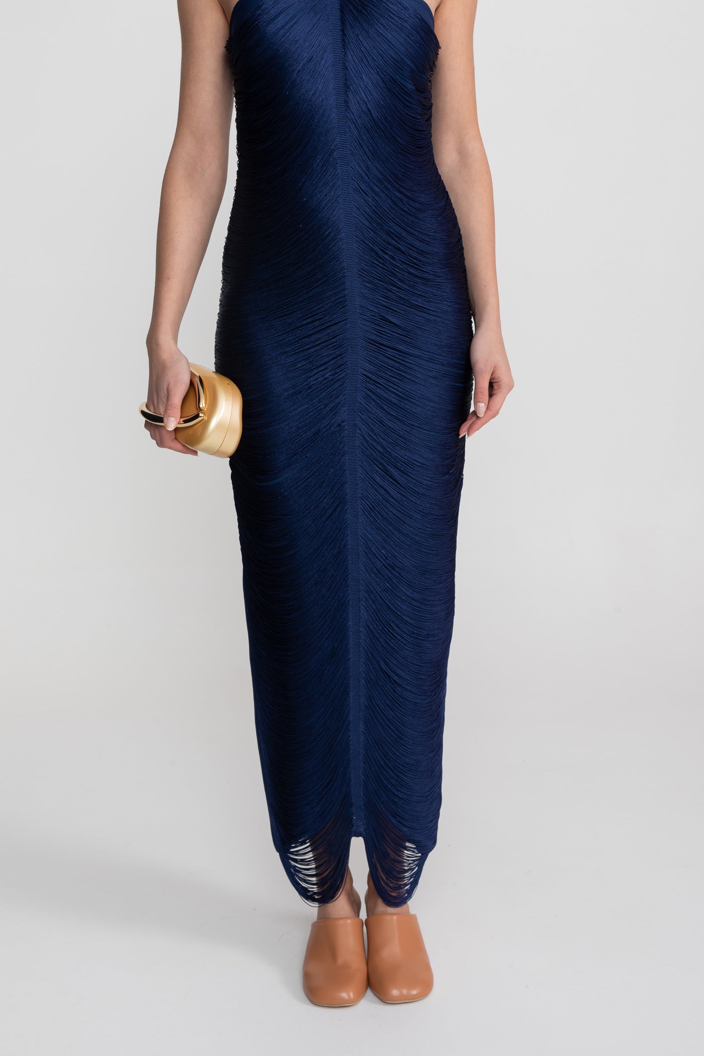 Rochie midi cu guler halter și textură plisată integrală - Blue