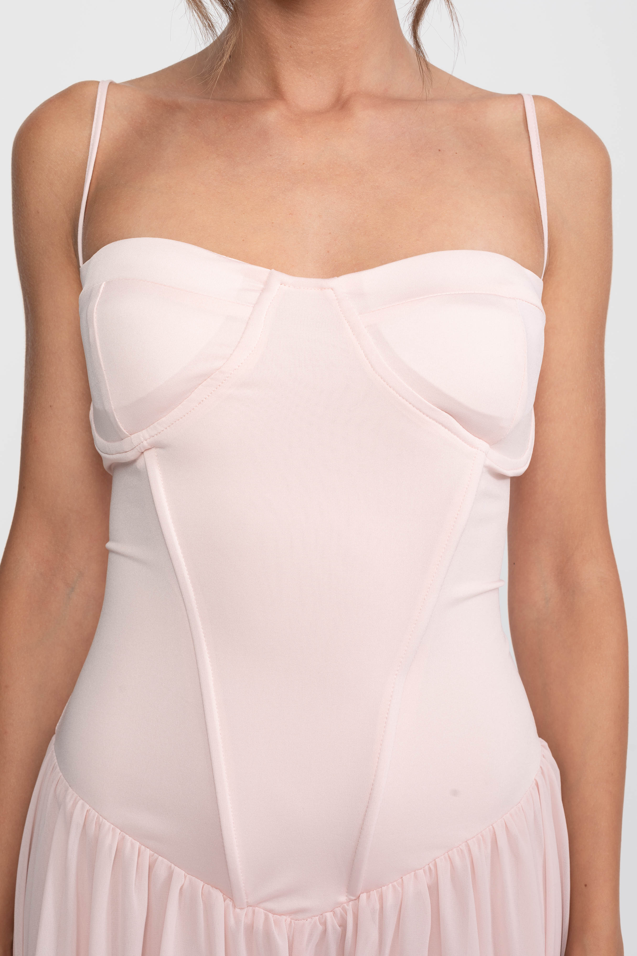 Rochie din șifon cu corset și talie coborâtă - roz