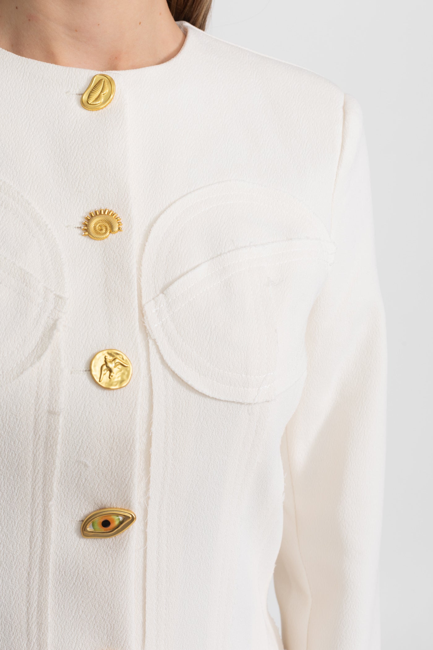 Set Co-ord cu Nasturi Aurii Impunători - Alb