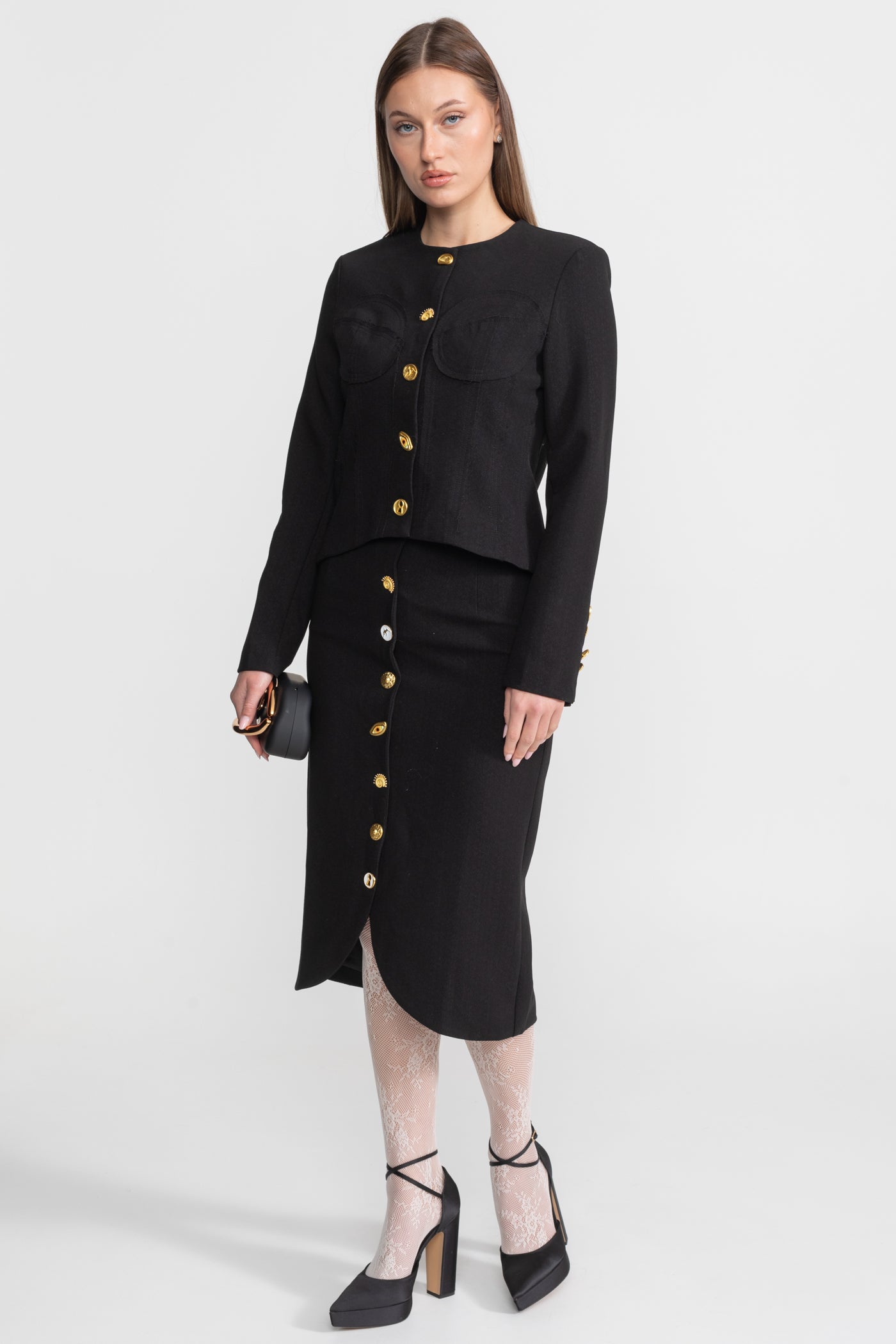 Co-ord Set with Statement Gold Buttons - Black