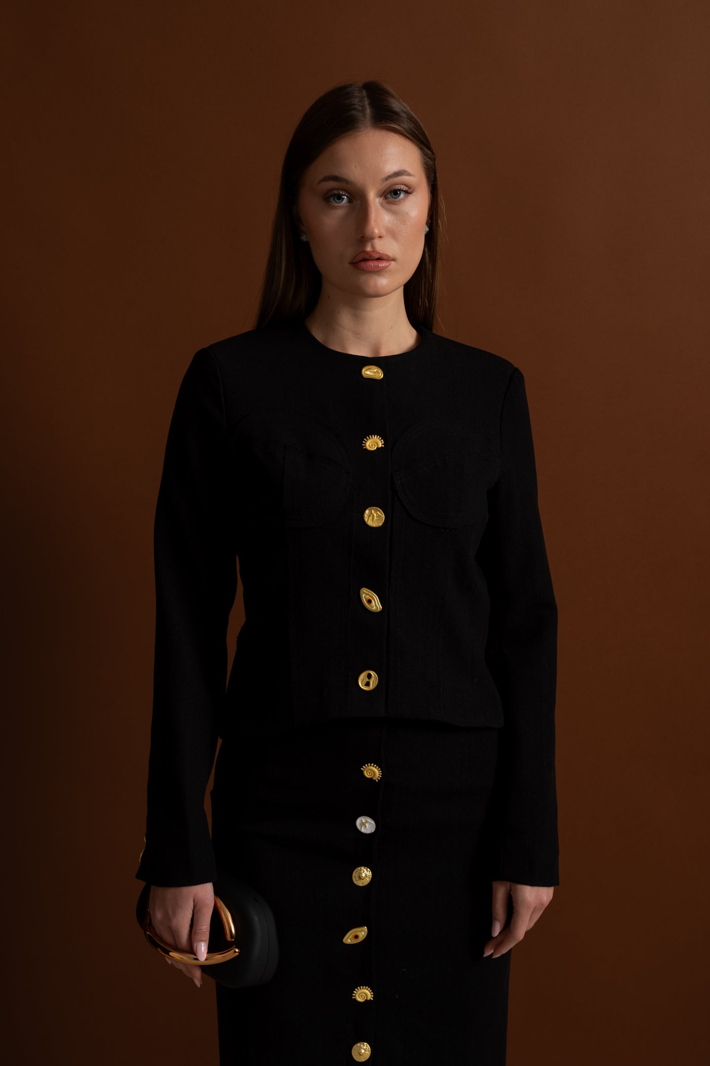 Co-ord Set with Statement Gold Buttons - Black