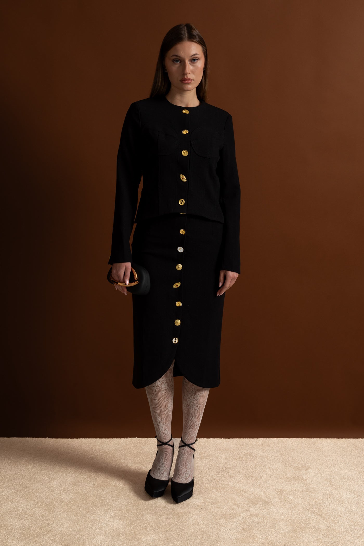 Co-ord Set with Statement Gold Buttons - Black