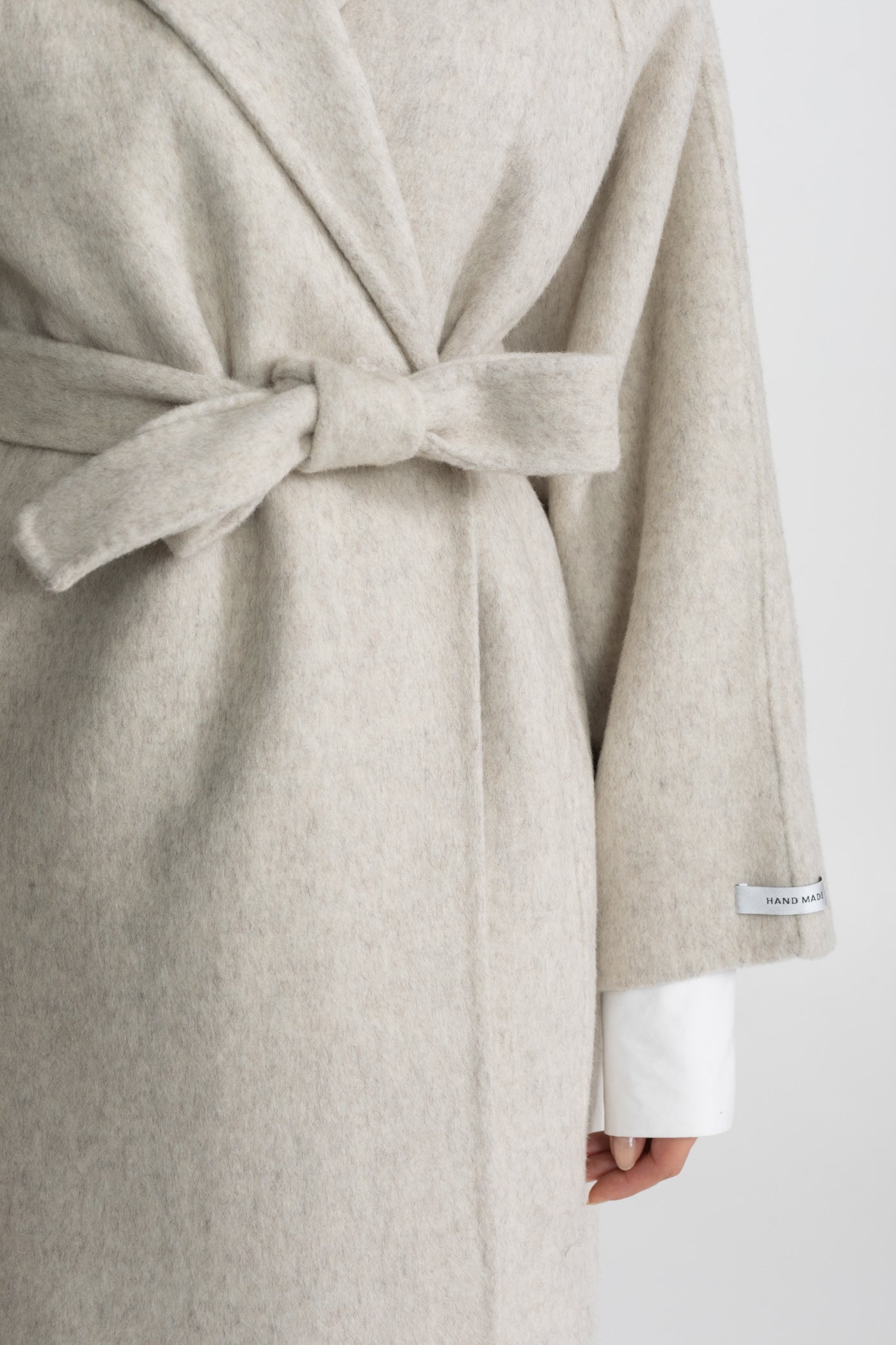 Belted Midi Coat With High Neckline - Beige