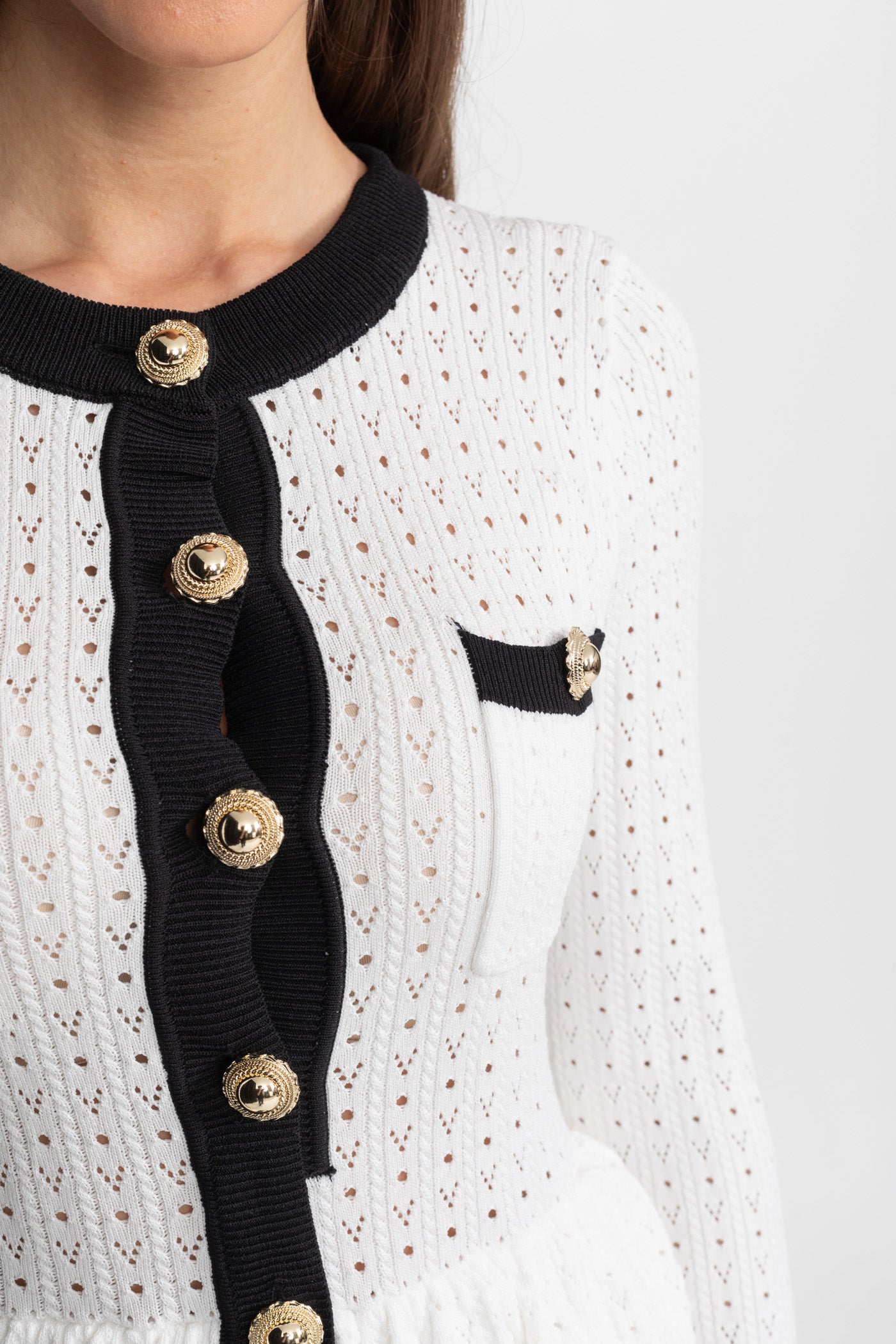 Set Midi din Tricot Pointelle cu Margini Contrastante – Alb