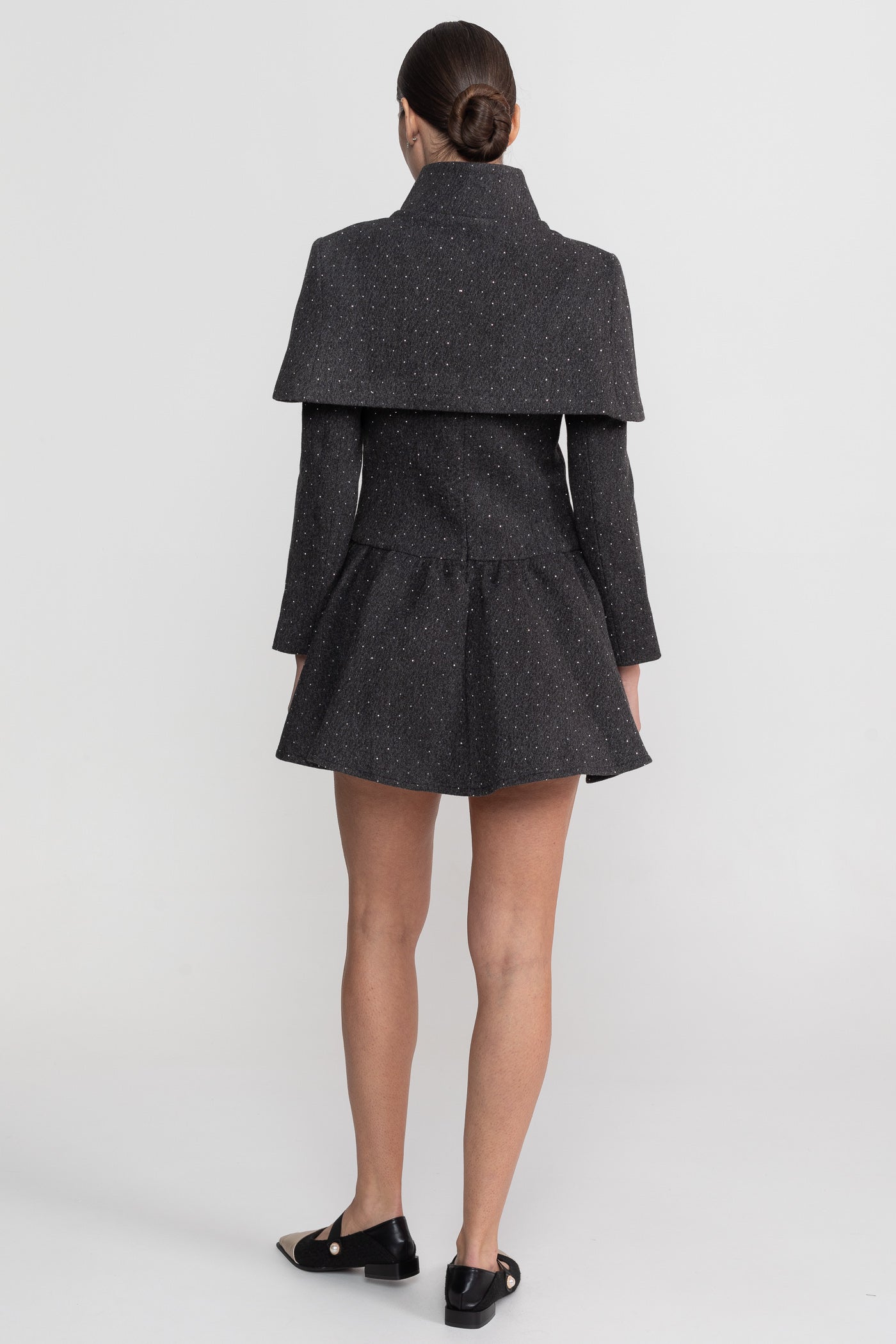 Rochie mini cu mâneci lungi și suprapunere de pelerină detașabilă - Charcoal