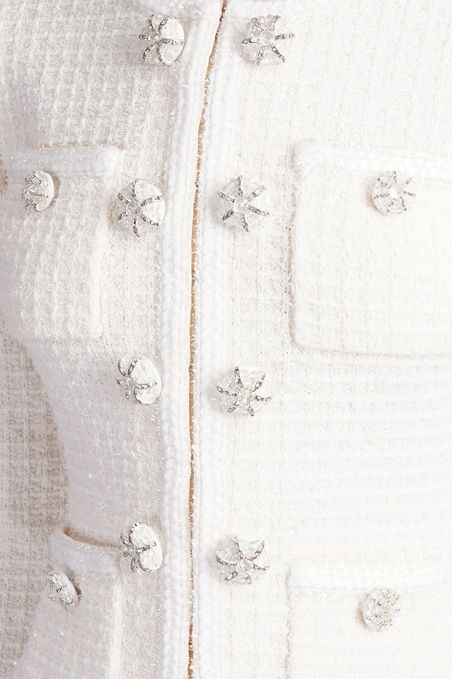 Rochie tricotată cu mâneci lungi, lungime până la genunchi - Albă