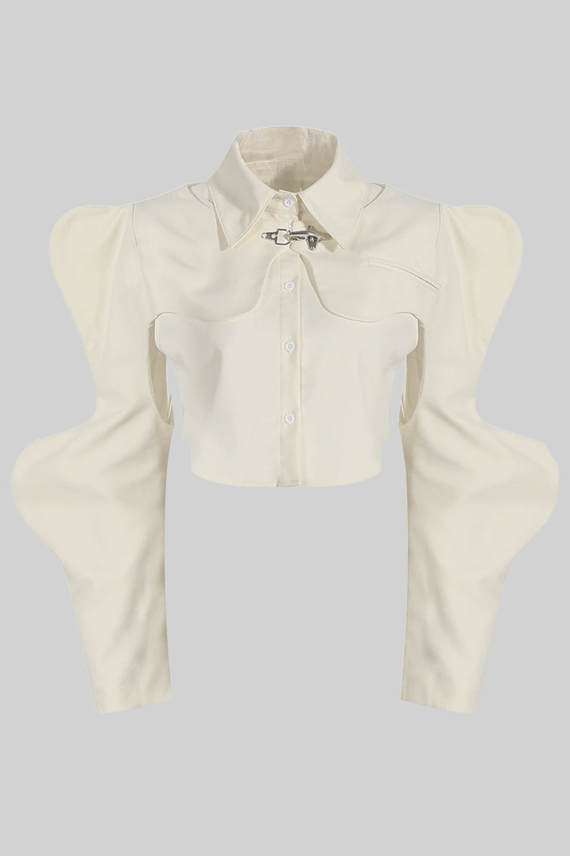 Cămașă albă cu mâneci lungi și fluturi