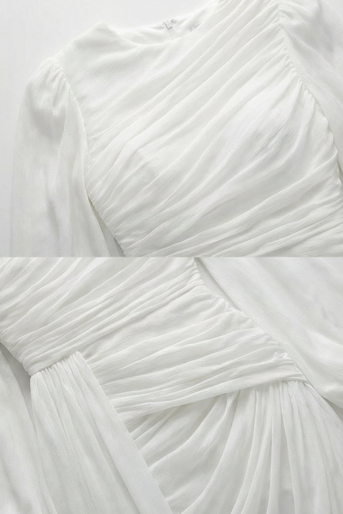 Rochie maxi cu mâneci lungi și talie strânsă – Alb 