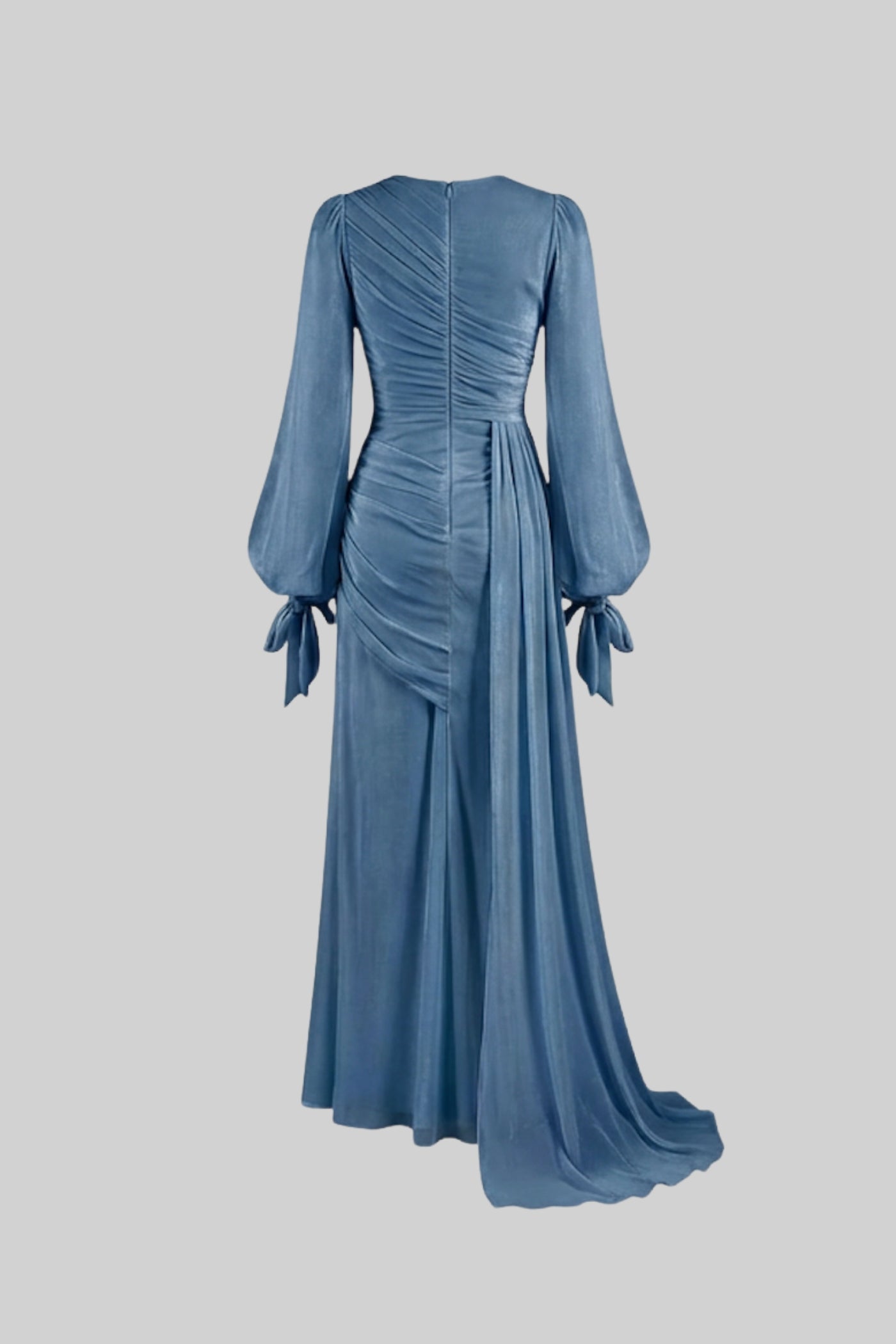 Rochie maxi cu mâneci lungi și talie strânsă – Albastru deschis 