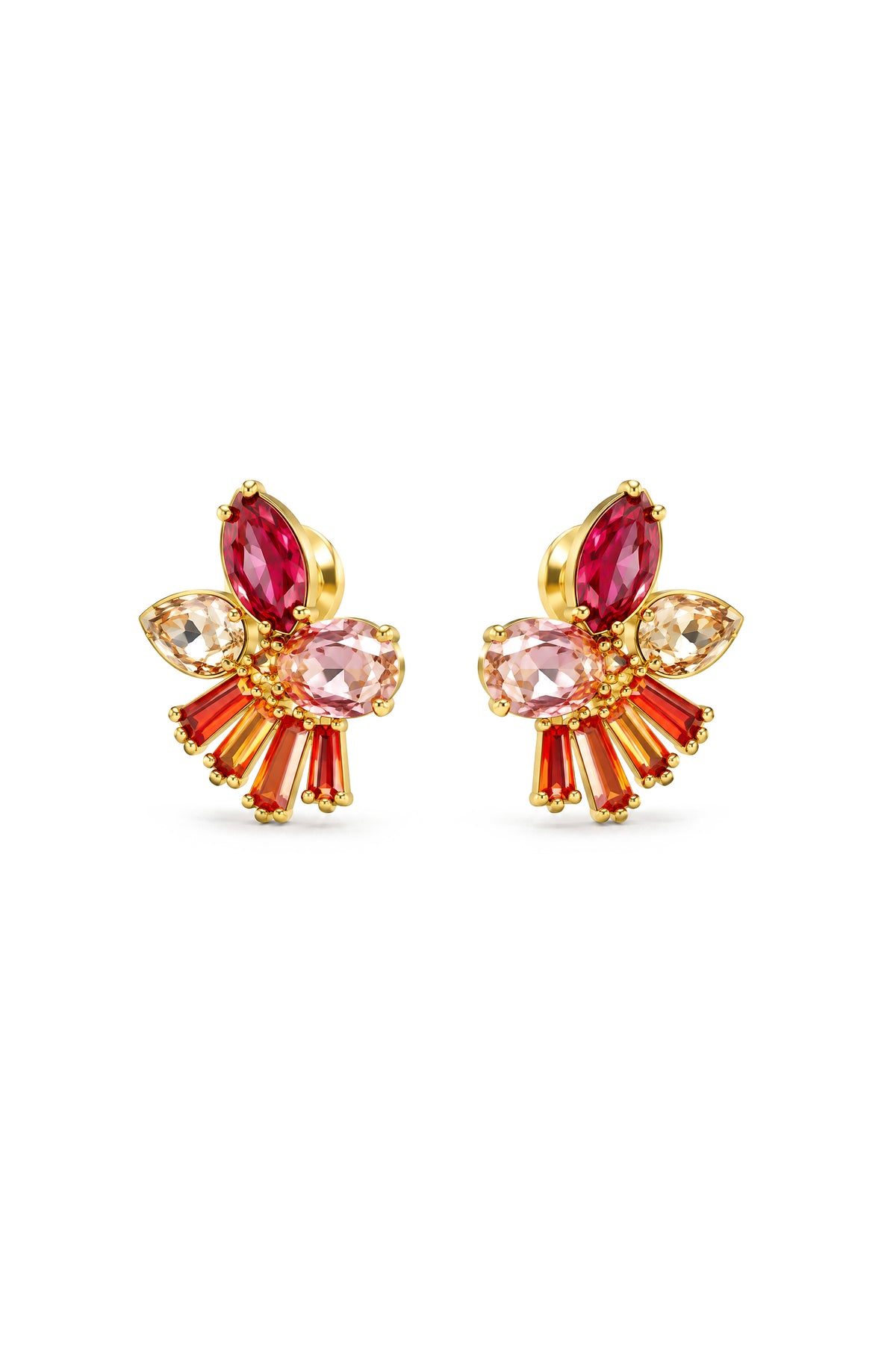 Cercei tip stud cu grupaj de cristale multicolore - Auriu 