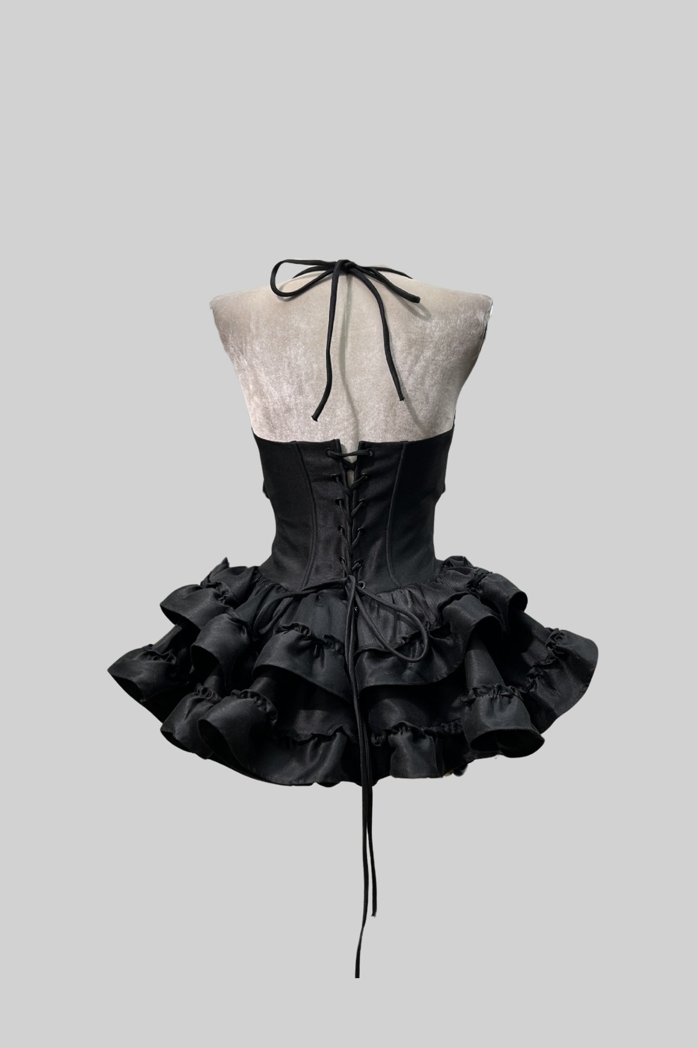 Rochie fără mâneci cu corset și fustă mini evazată - Negru 