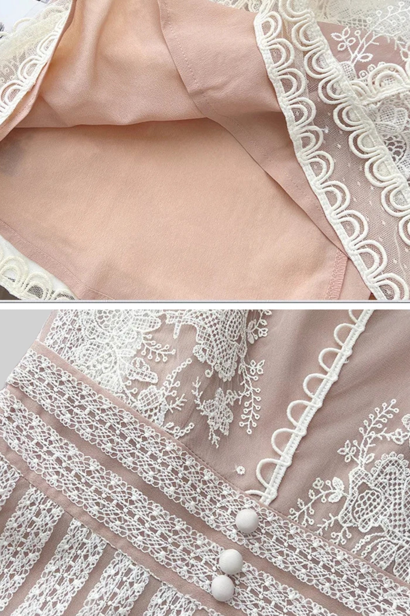 Rochie mini cu mâneci scurte, cu yoke transparent și detaliu cu nasturi de perlă - Ivoire 