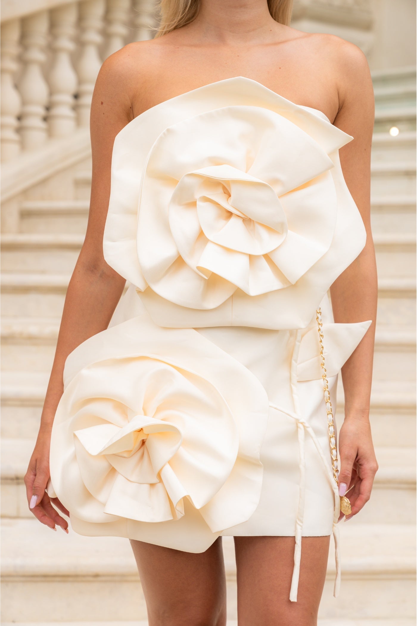 Voluminous Flower Design Dress - Ivoire