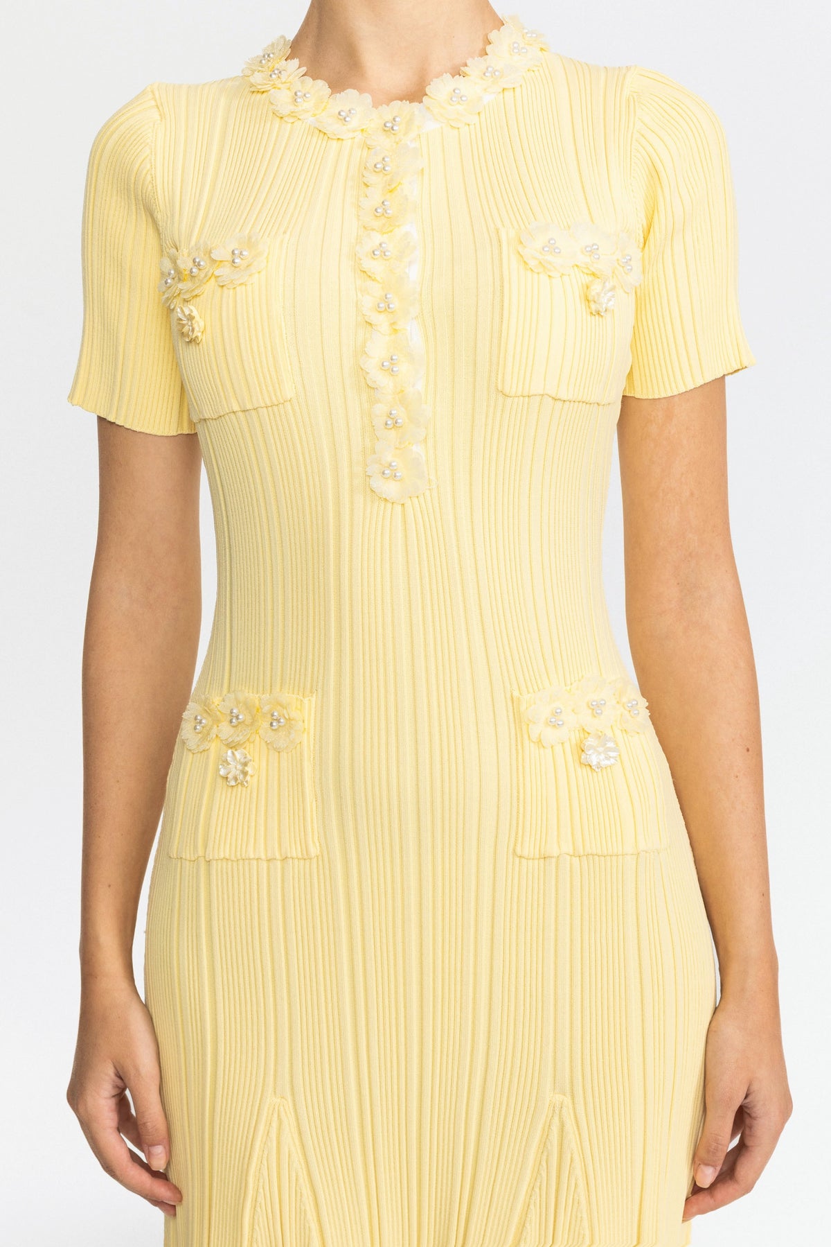 Cable Knit Jewel-Button Midi Dress - Yellow