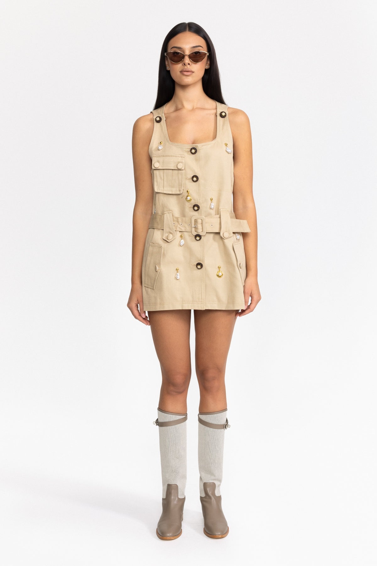 Rochie mini utility din bumbac Pearl Charm - kaki 