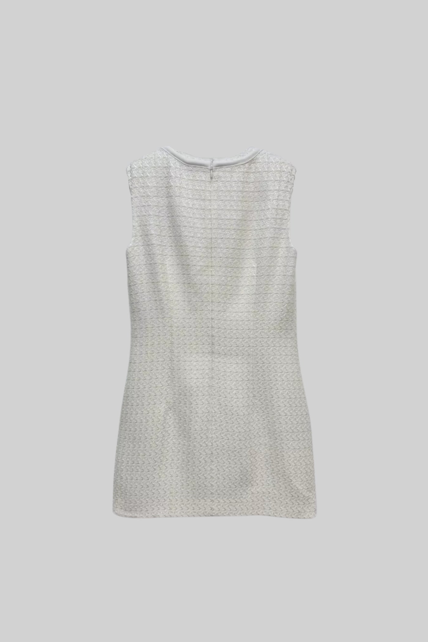 Textured Sleeveless Dress With Metal Embellished Bows - White