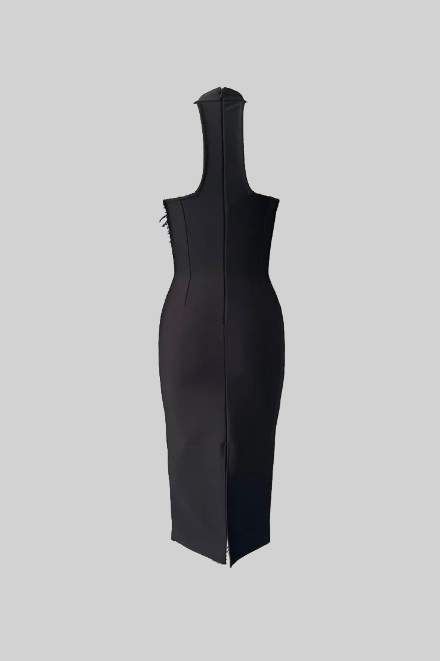 Rochie midi cu ornamente florale și detalii din pene – Negru 