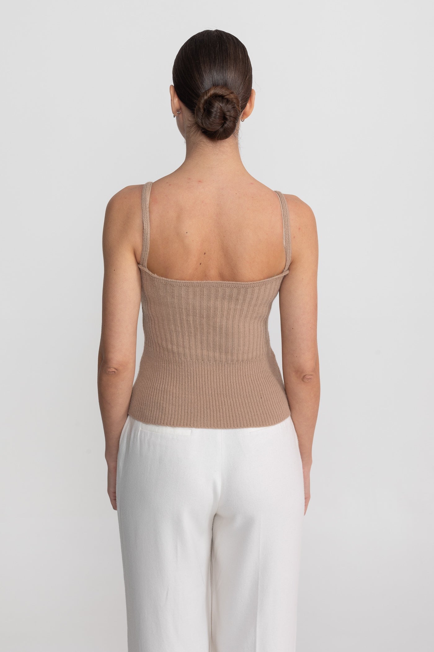 Knit Two Piece Set With Crystal Embellishments And Trim Cuffs - Beige