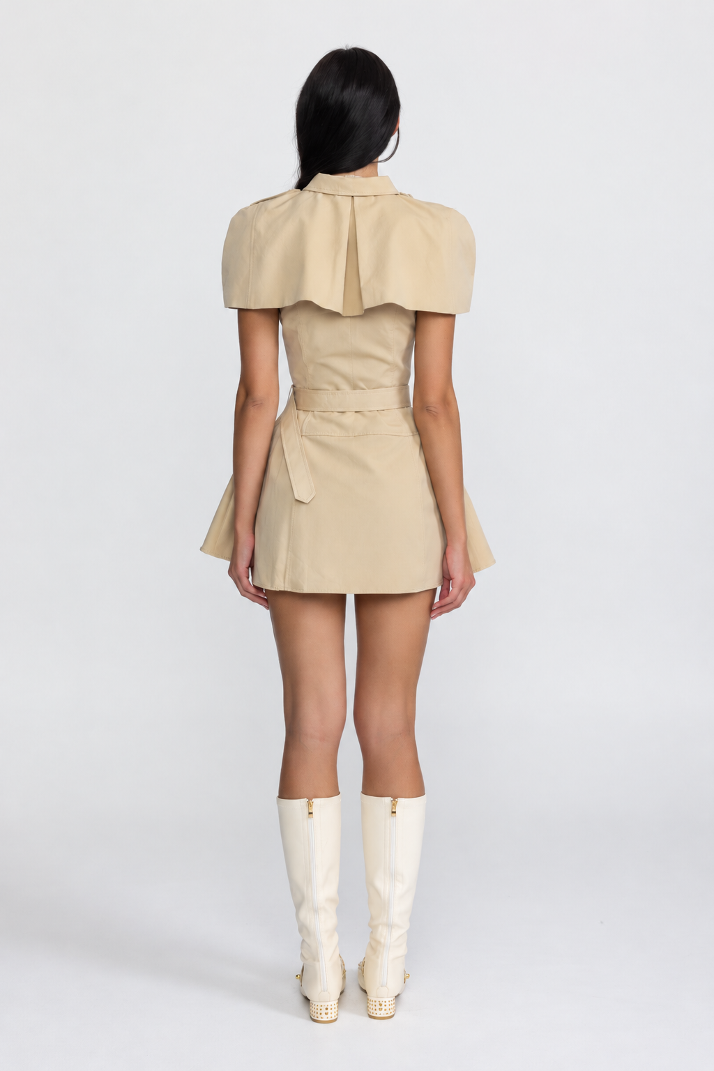Rochie mini tip trench cu decolteu halter și capă detașabilă - kaki 