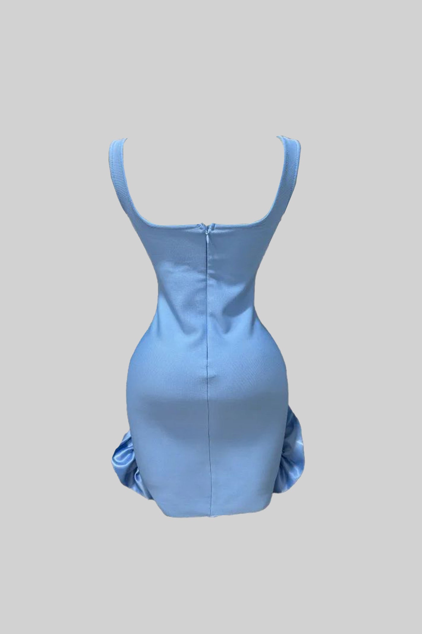 Rochie mini bodycon împodobită cu flori din cristal – Albastru deschis 