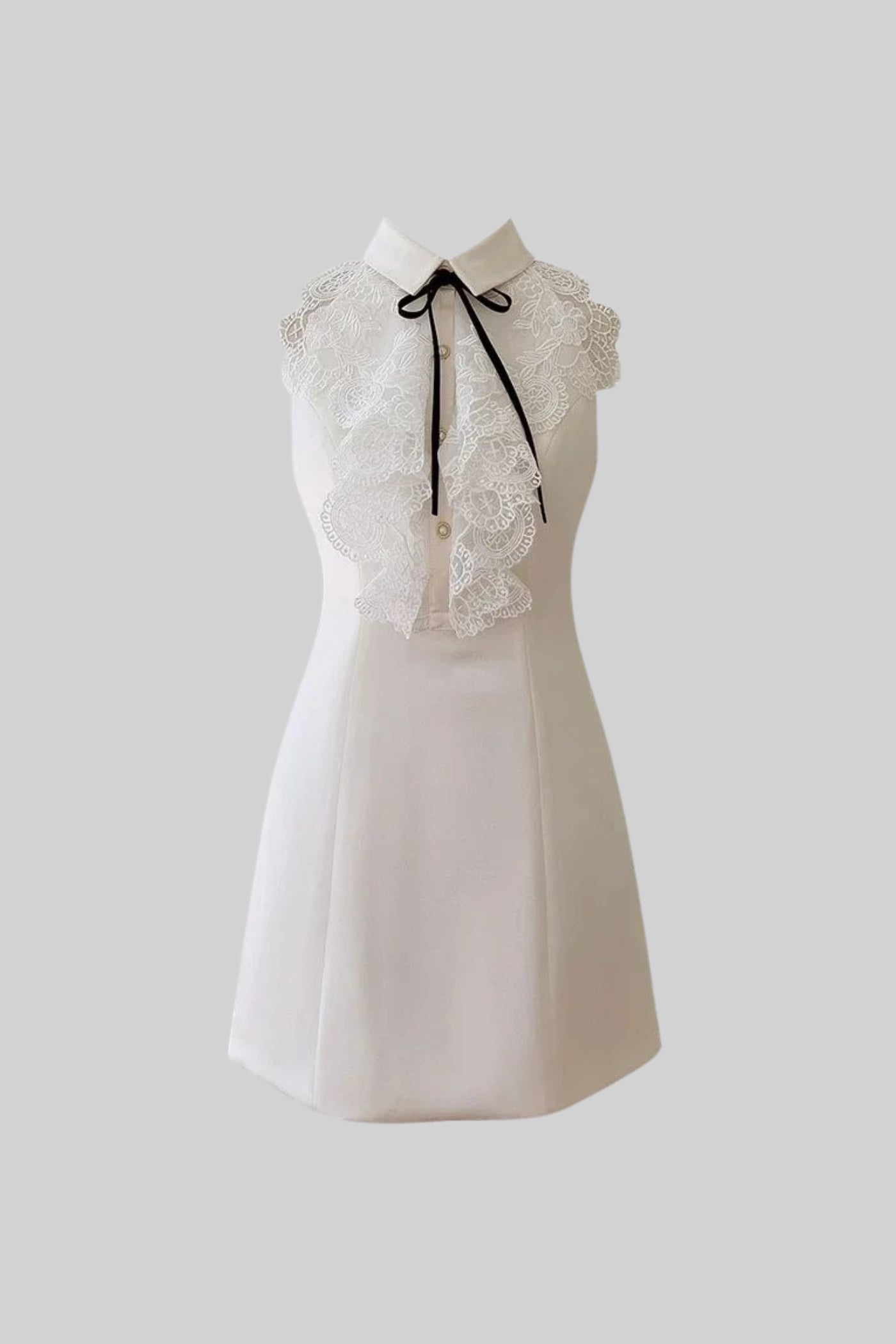 Sleeveless A-Line Mini Dress With Lace Bib Detail – Ivoire