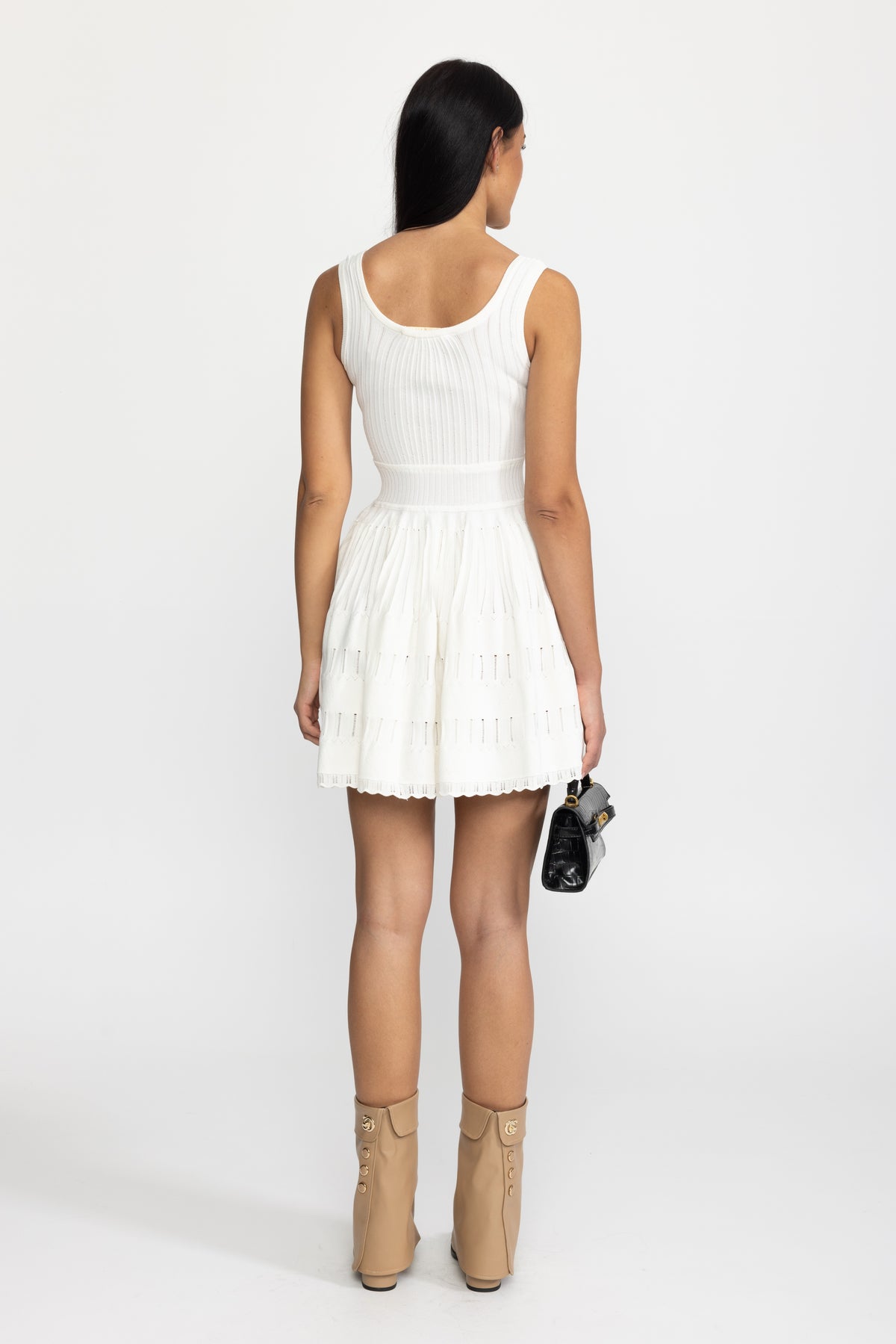 Rochie mini skater din tricot pointelle - alb 