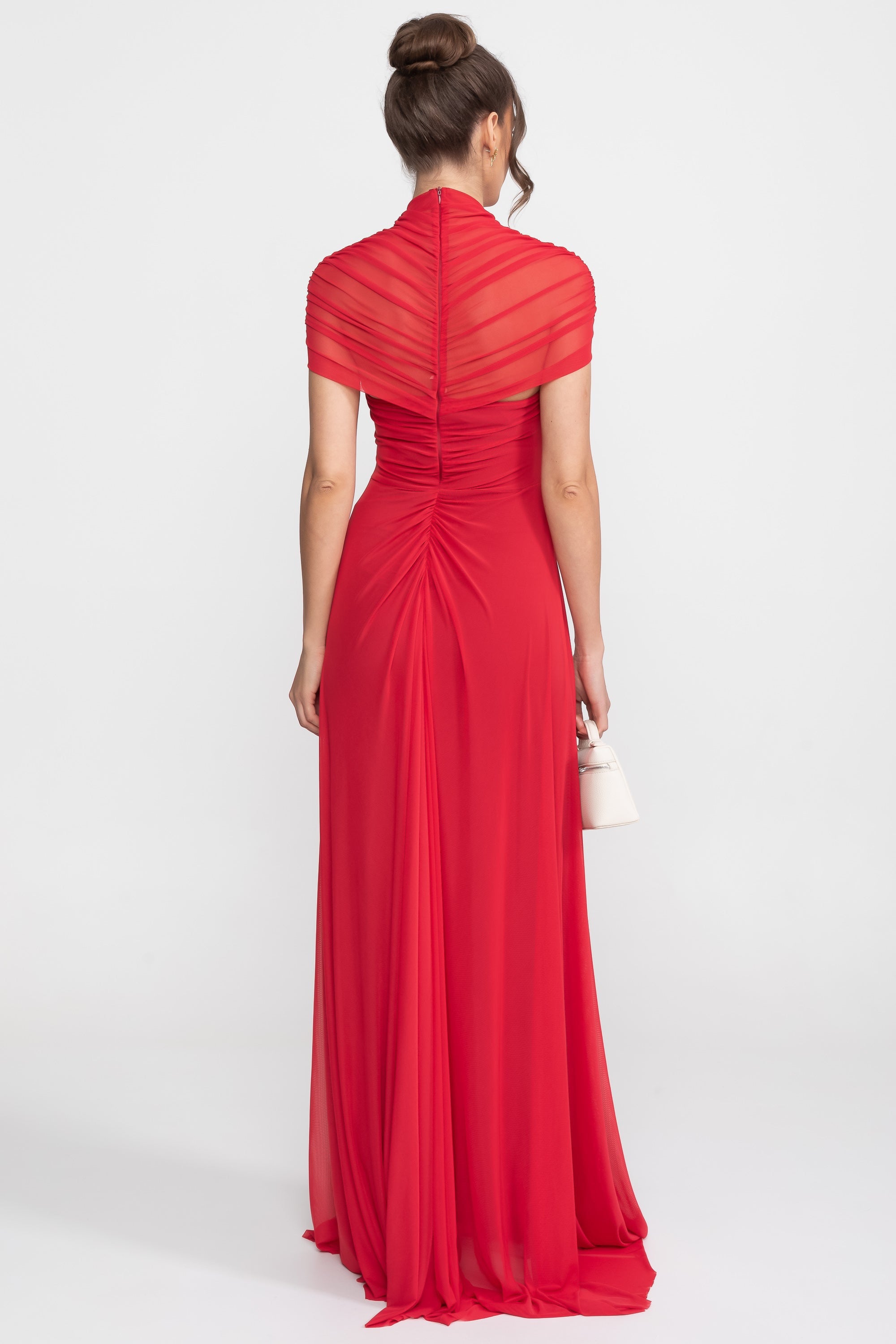 Ruched Off-The-Shoulder Maxi Dress With Cut-Out Waist - Crimson