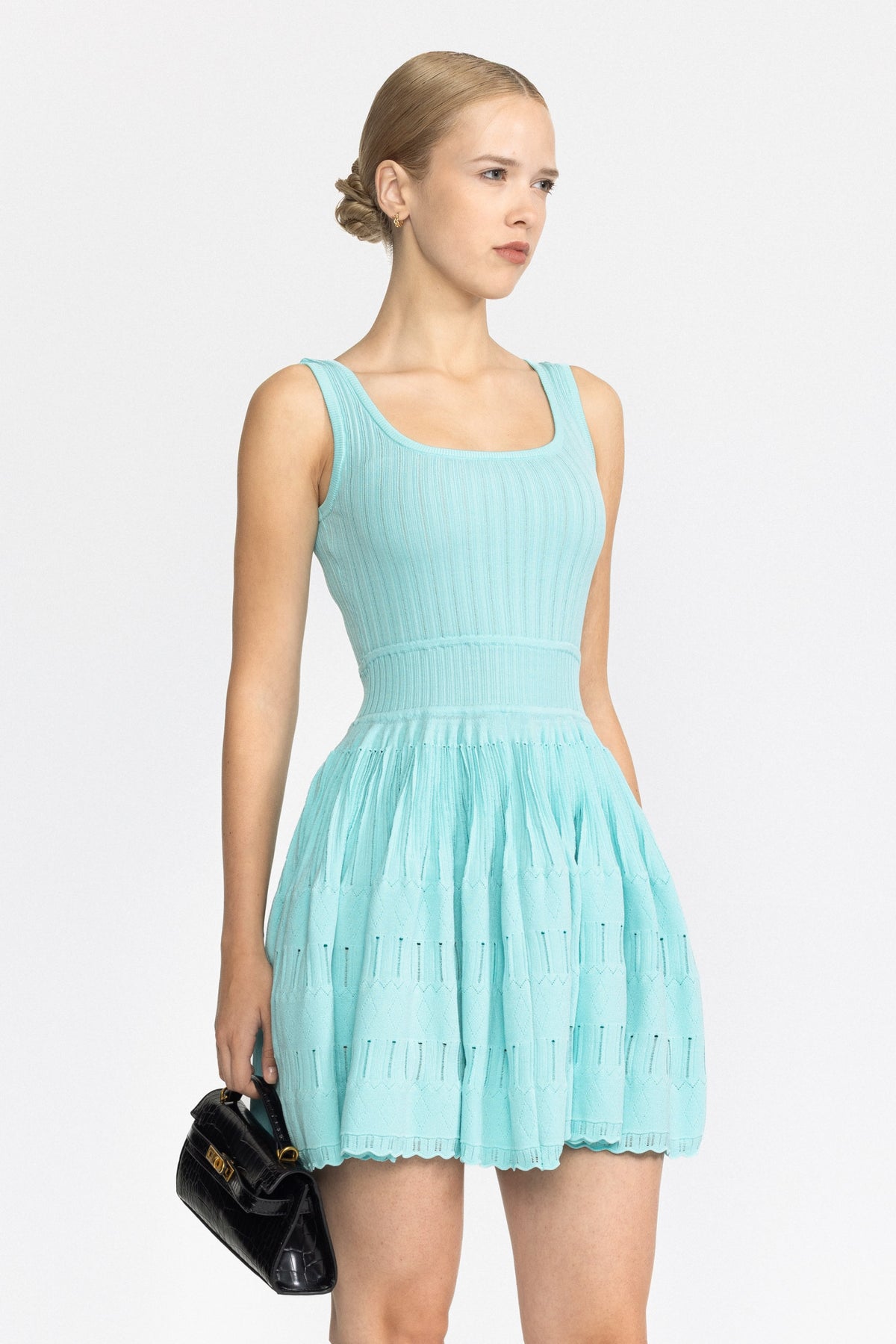 Pointelle Knit Skater Mini Dress - Mint