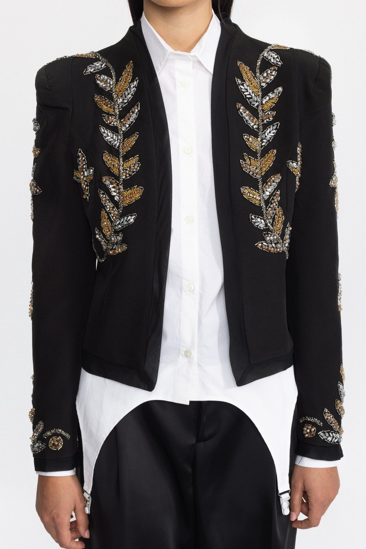 Embellished Laurel Cropped Blazer - Black