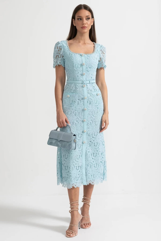 Rochie Midi Delicată din Dantelă Azure - Baby Blue 