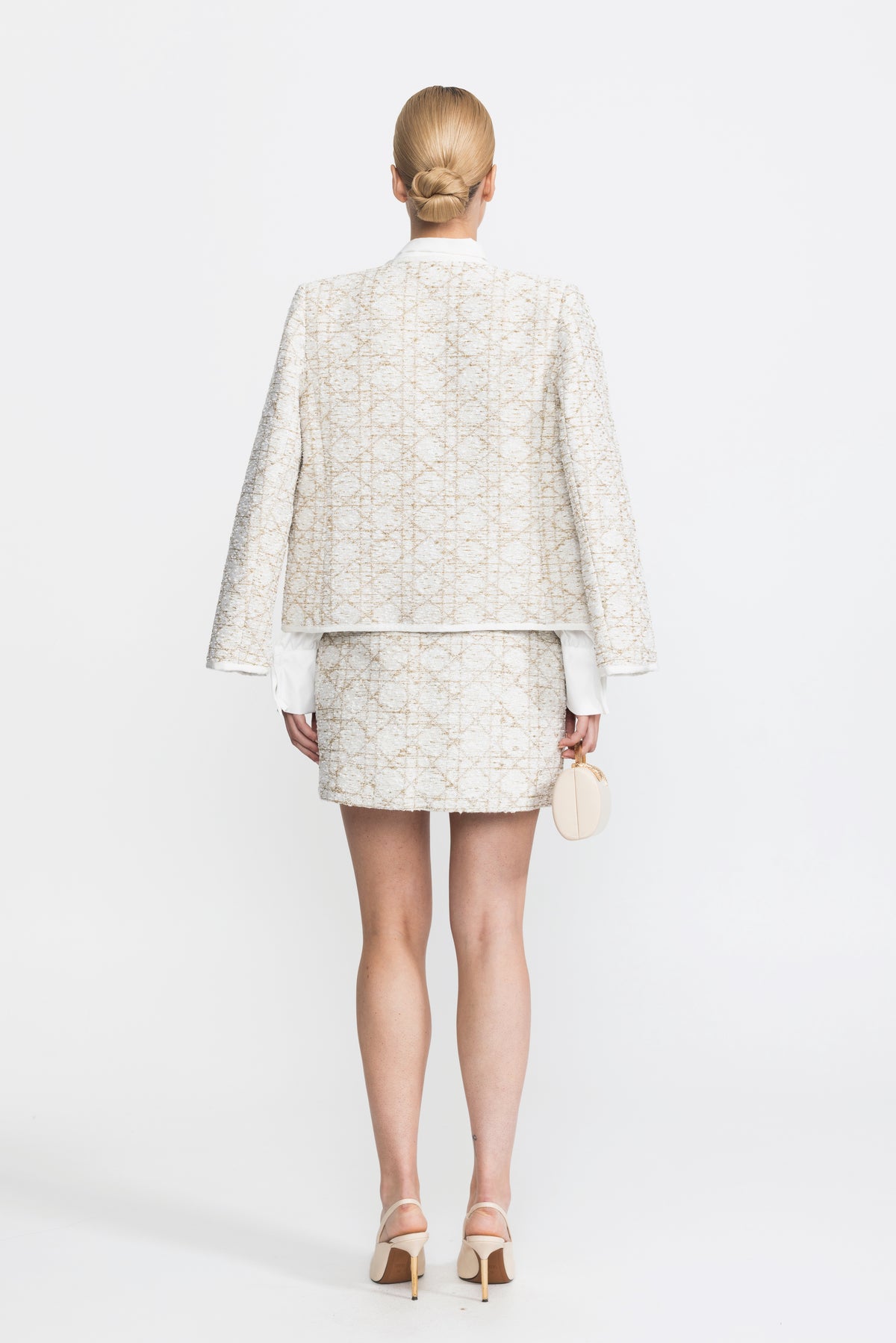 Metallic Jacquard Tweed Jacket and Mini Skirt Co-ord Set - Ivoire