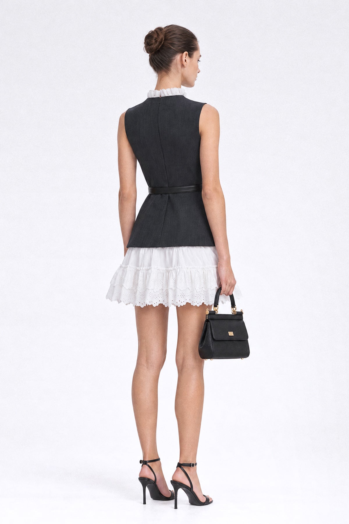 Vest Mini Dress with Eyelet Skirt - Charcoal