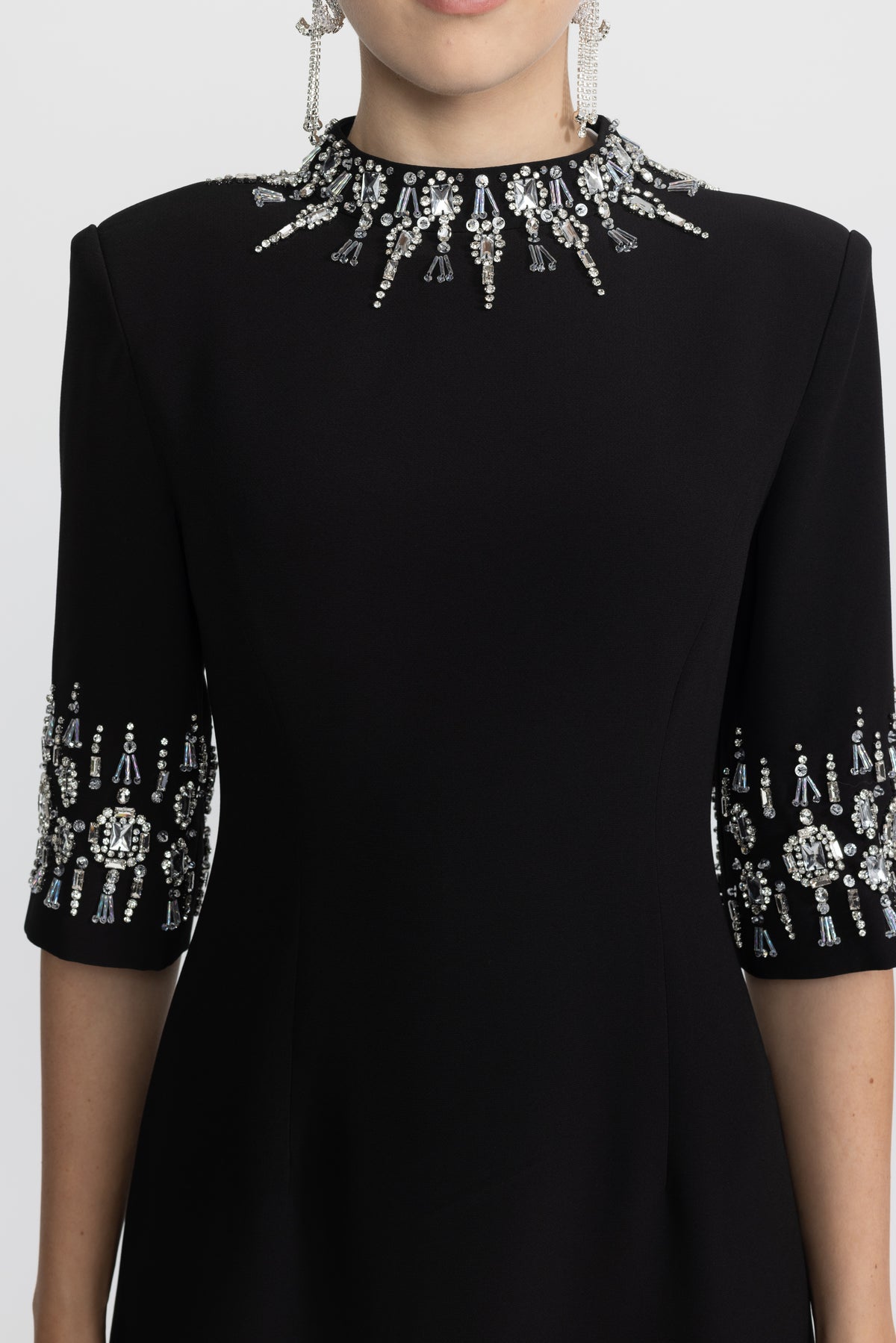 Crystal Embellished Collar and Cuff Maxi Dress - Black