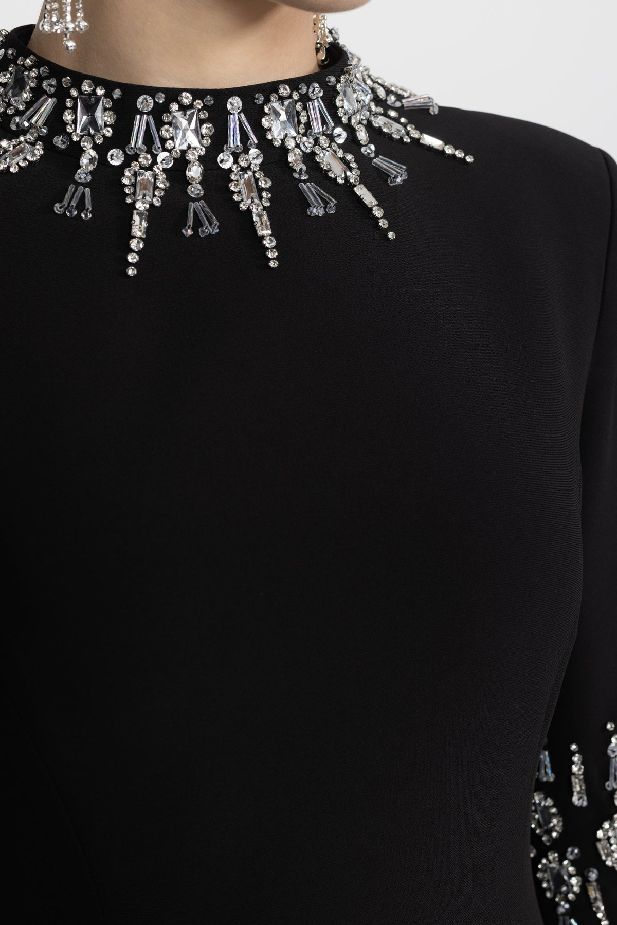 Crystal Embellished Collar and Cuff Maxi Dress - Black