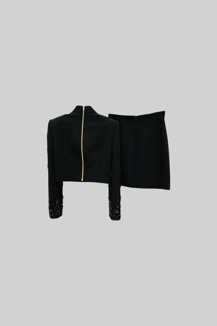 Set asortat cu diamante și fustă mini - Negru 