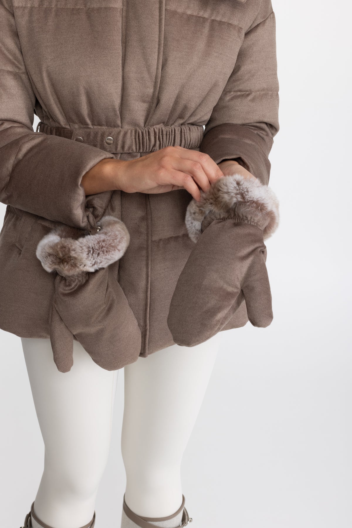 Rex Rabbit Fur Collar Cotton-Silk Down Jacket - Taupe