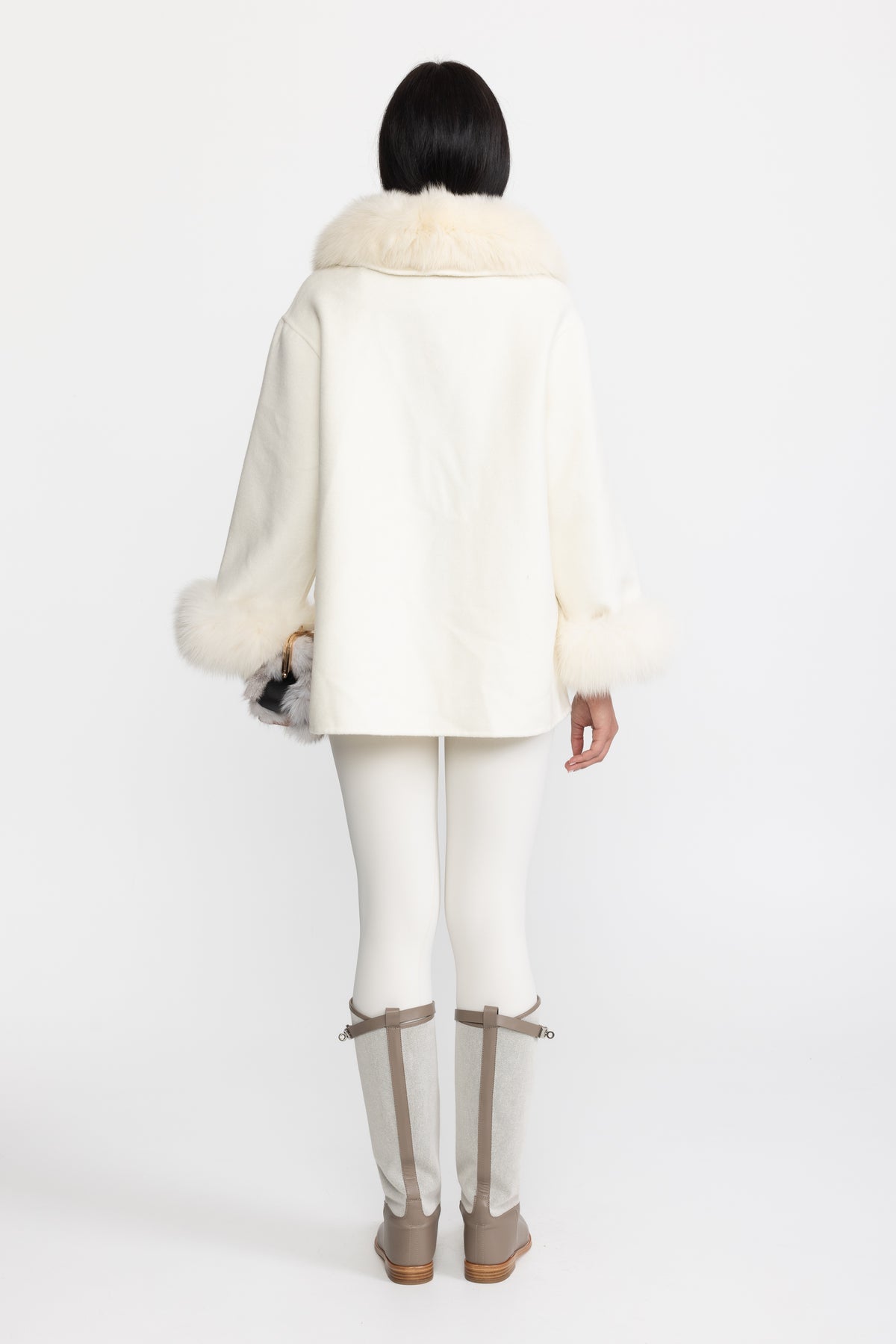 Palton din cașmir cu guler supradimensionat din blană de vulpe - Off White 