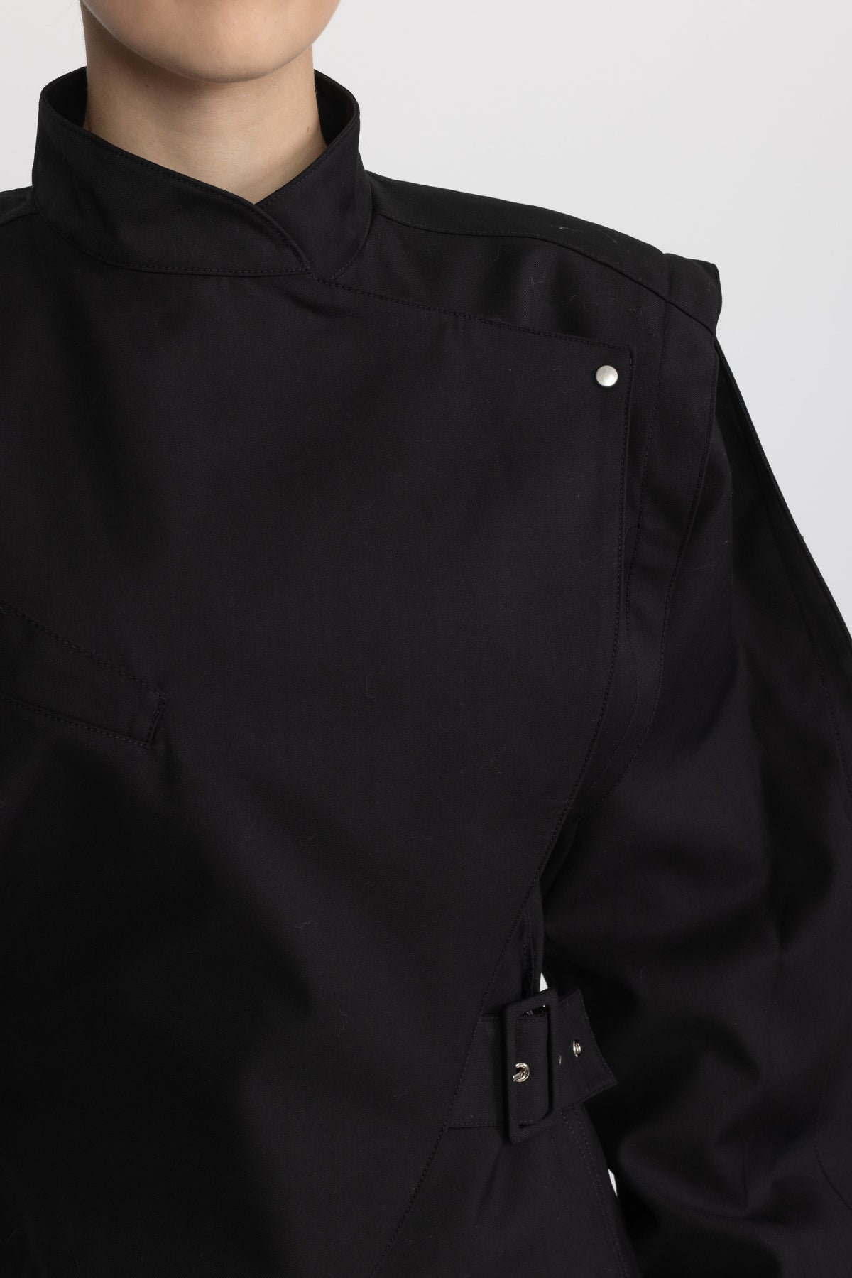 Structured Balloon Sleeve Wrap Jacket - Black