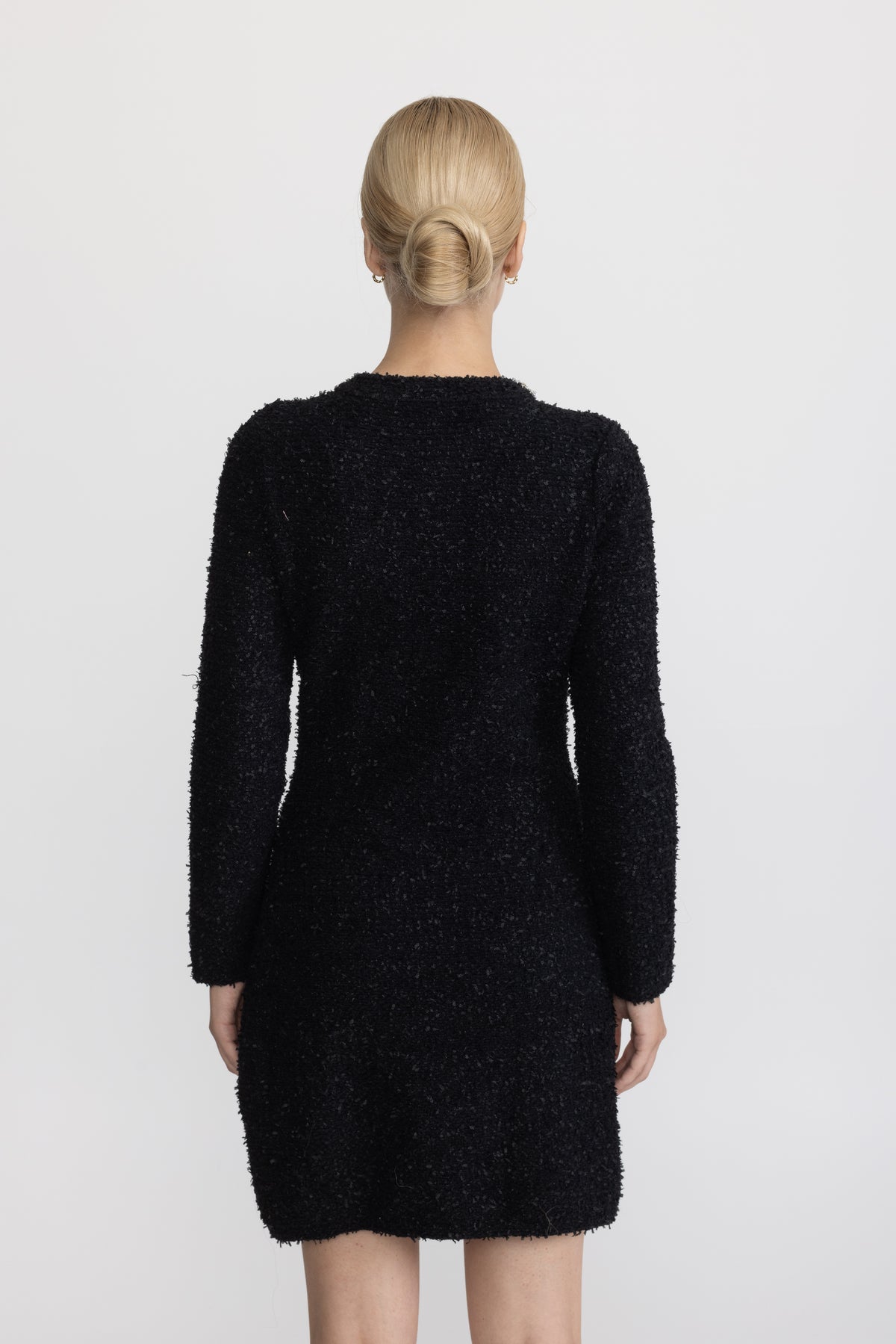 Rochie mini din tricot bouclé cu aplicații de cristale - negru 