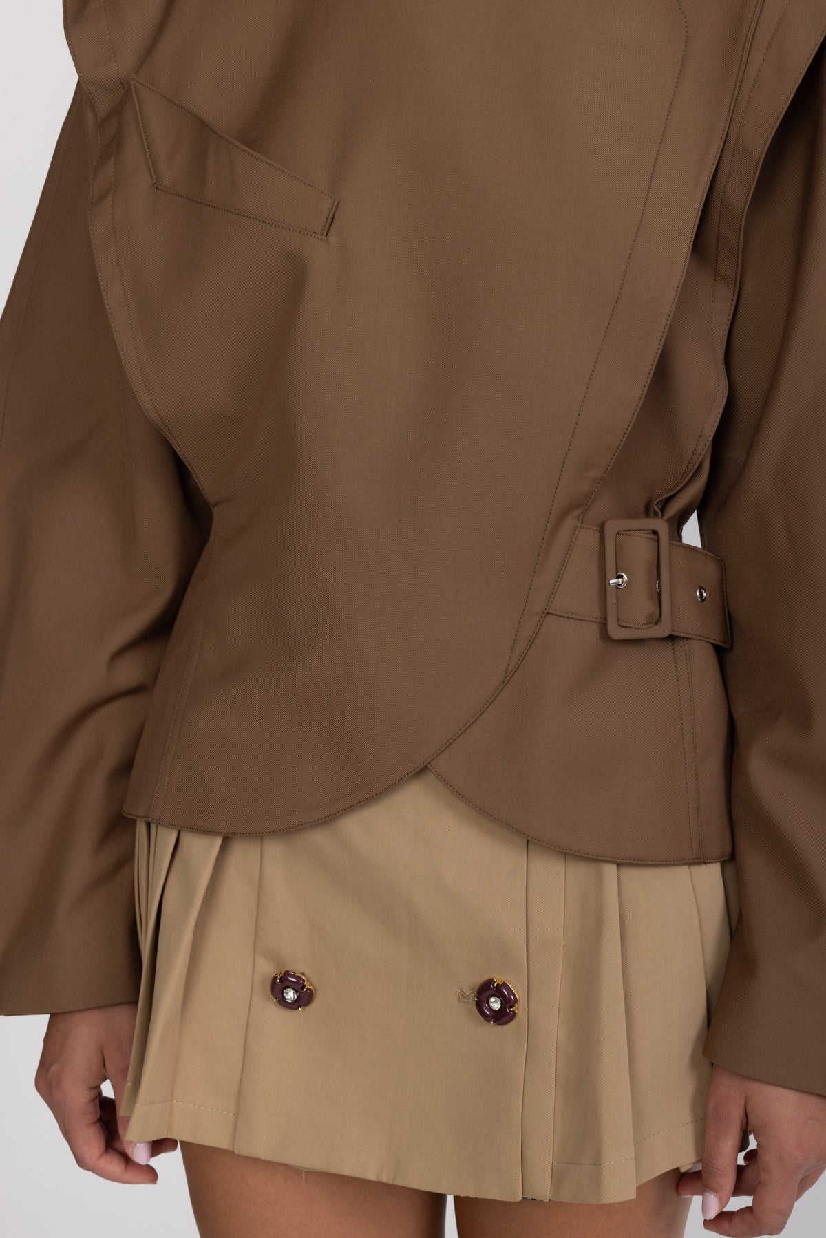 Structured Balloon Sleeve Wrap Jacket - Brown
