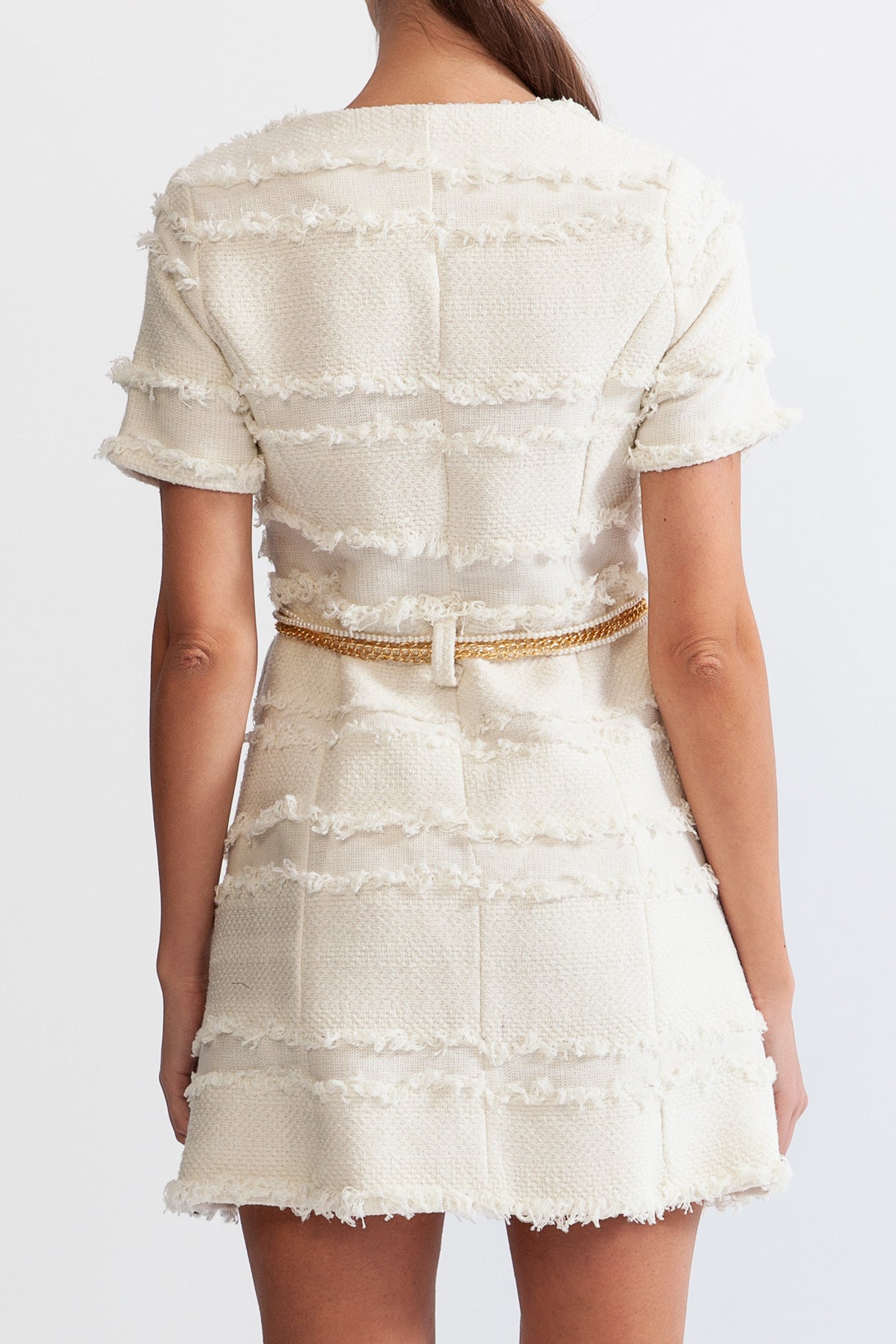 Rochie din tweed cu lanț de perle - Bej 