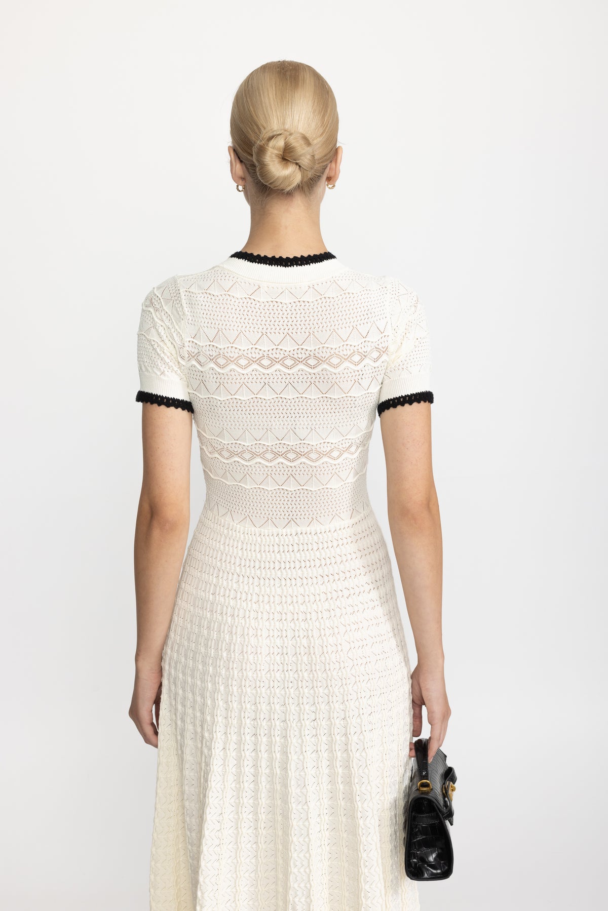 Rochie midi din tricot pointelle cu cordon - Ivoire 