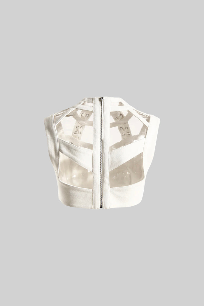 Top bustier cu detalii șnururi - Ivoire 