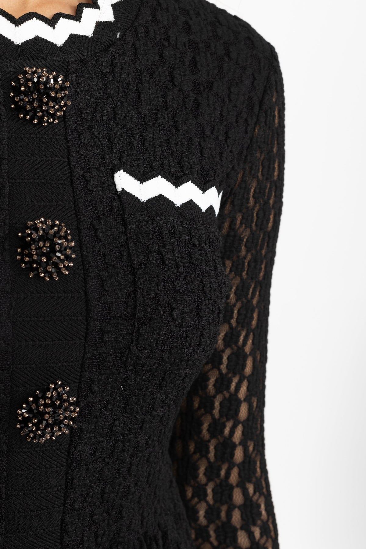 Rochie midi din tricot croșetat cu peplum și bordură ric-rac - negru 